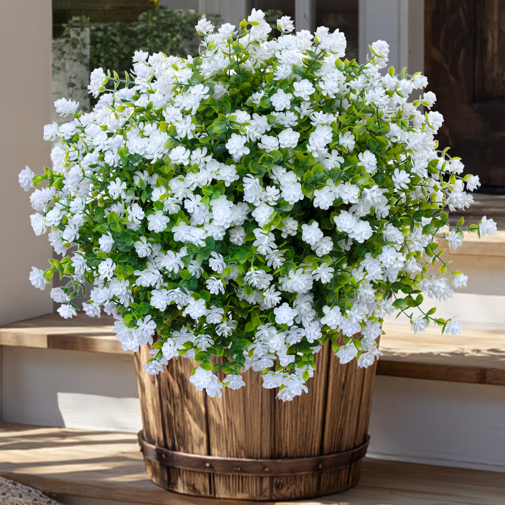 UV Resistant Artificial Flowers: 12 Bundles White Faux Outdoor Flowers