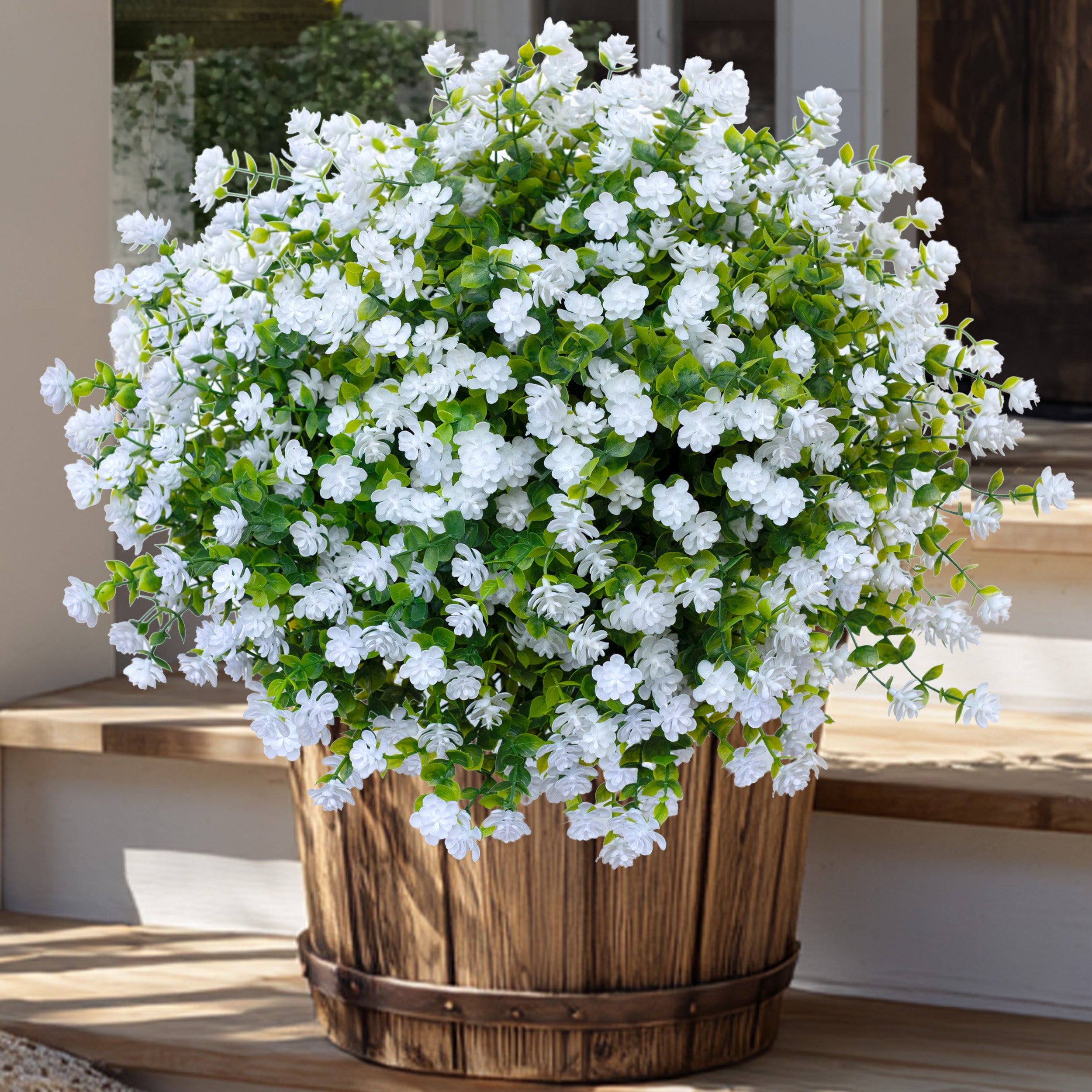 UV Resistant Artificial Flowers: 12 Bundles White Faux Outdoor Flowers