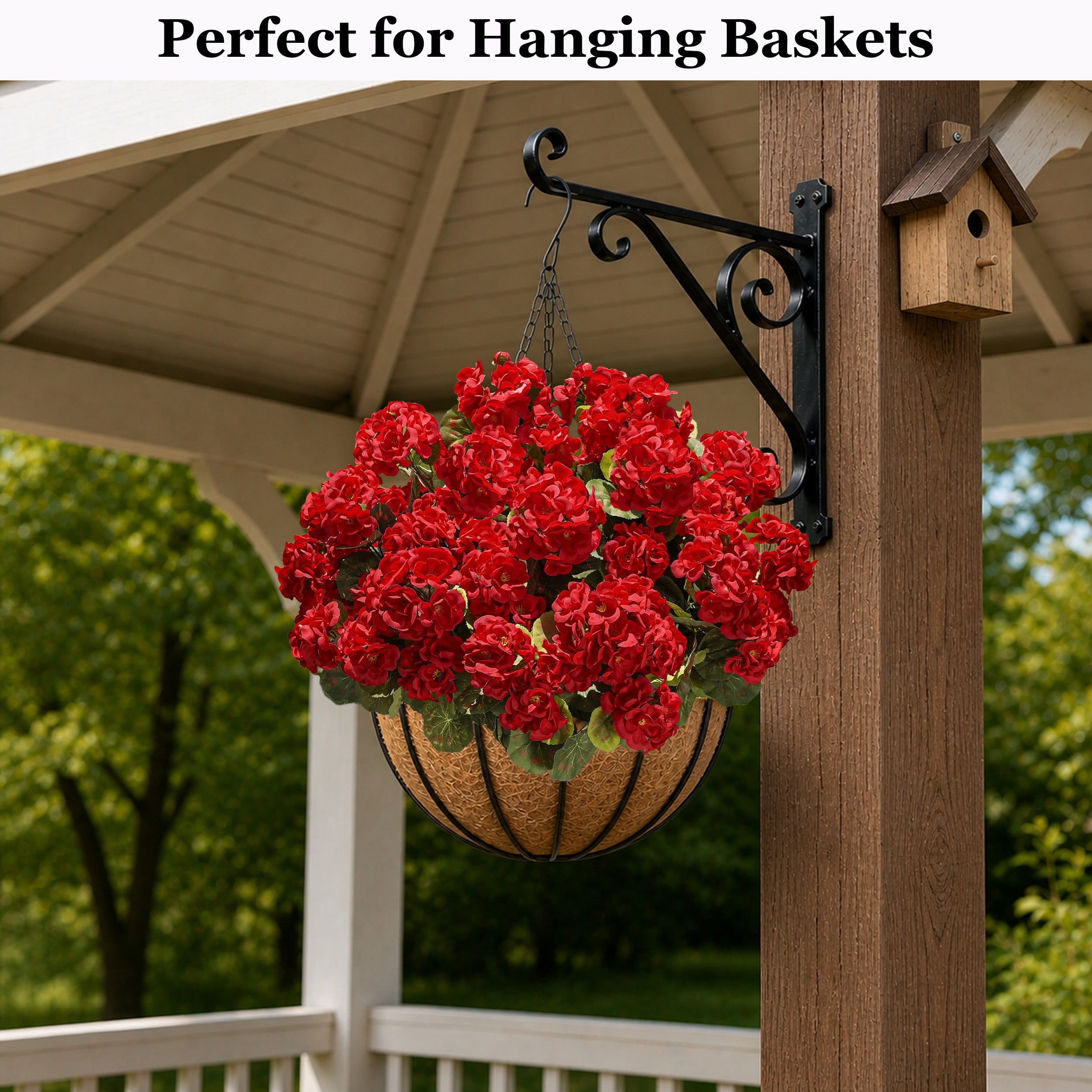 UV Resistant Artificial Geraniums for Outdoors, 8 Bundles Red Faux Flowers