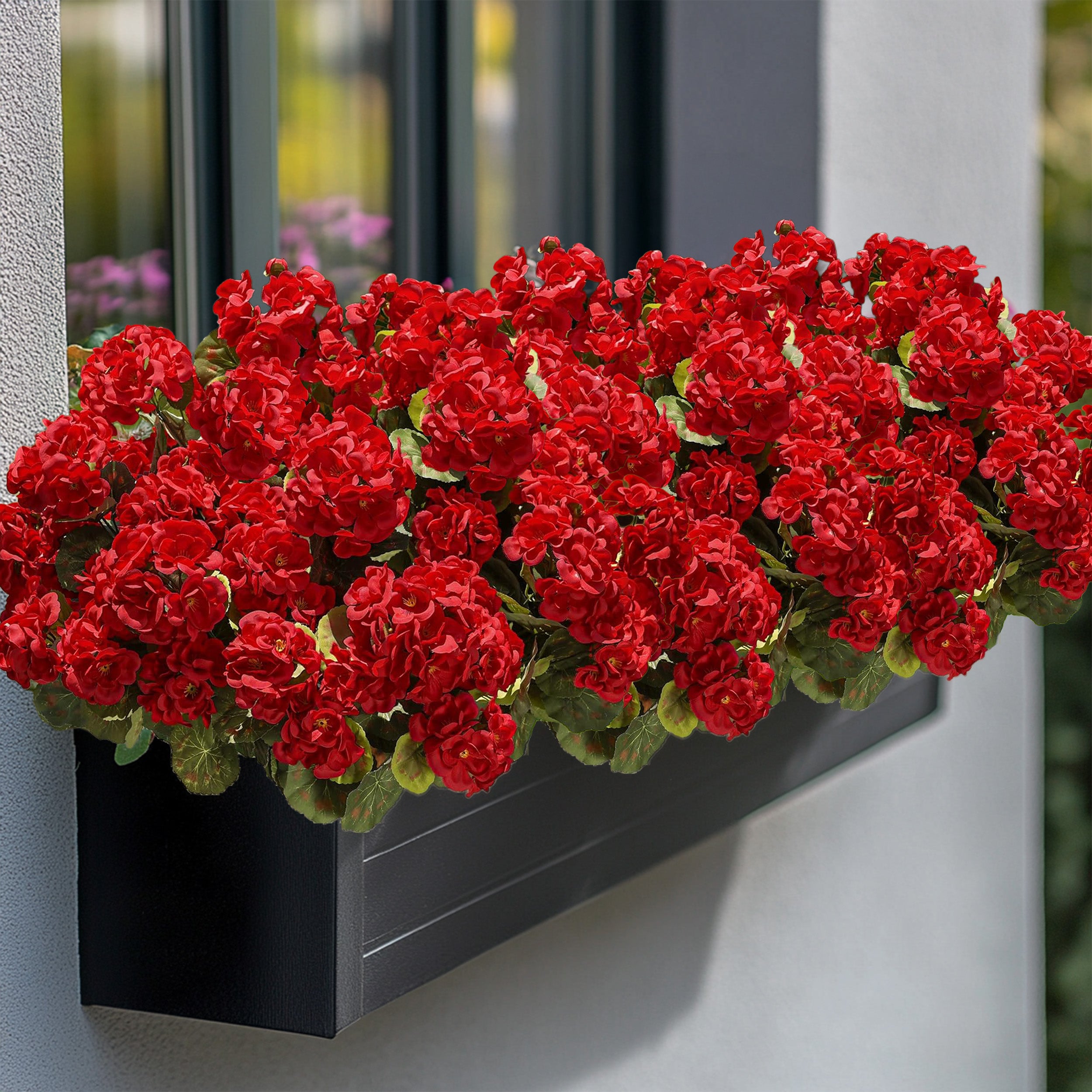UV Resistant Artificial Geraniums for Outdoors, 8 Bundles Red Faux Flowers