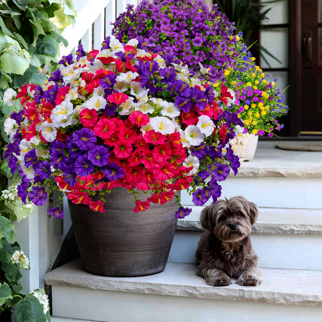 Artificial Flowers for Outdoors, 12 Bundles UV Resistant Fake Outdoor Flowers, No Fade Faux Plants