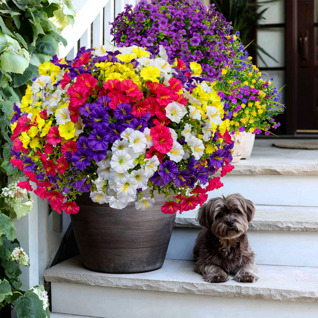 Artificial Flowers for Outdoors, 12 Bundles UV Resistant Fake Outdoor Flowers, No Fade Faux Plants