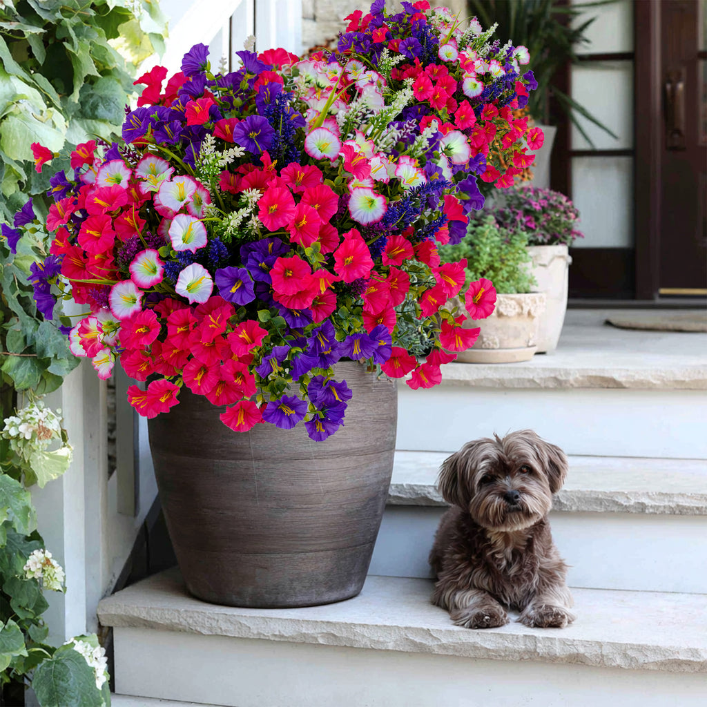 Artificial Flowers for Outdoors, 16 Bundles UV Resistant Fake Outdoor Flowers, No Fade Faux Plants