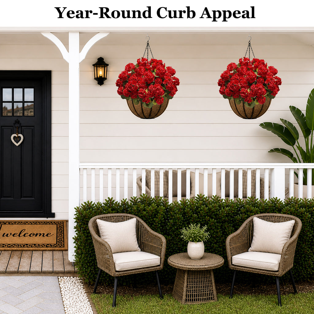 UV Resistant Artificial Geraniums for Outdoors, 8 Bundles Red Faux Flowers