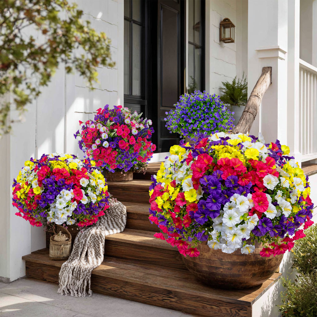 Artificial Flowers for Outdoors, 12 Bundles UV Resistant Fake Outdoor Flowers, No Fade Faux Plants