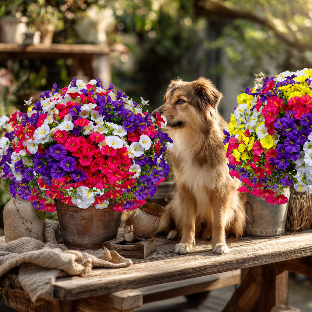 Artificial Flowers for Outdoors, 12 Bundles UV Resistant Fake Outdoor Flowers, No Fade Faux Plants