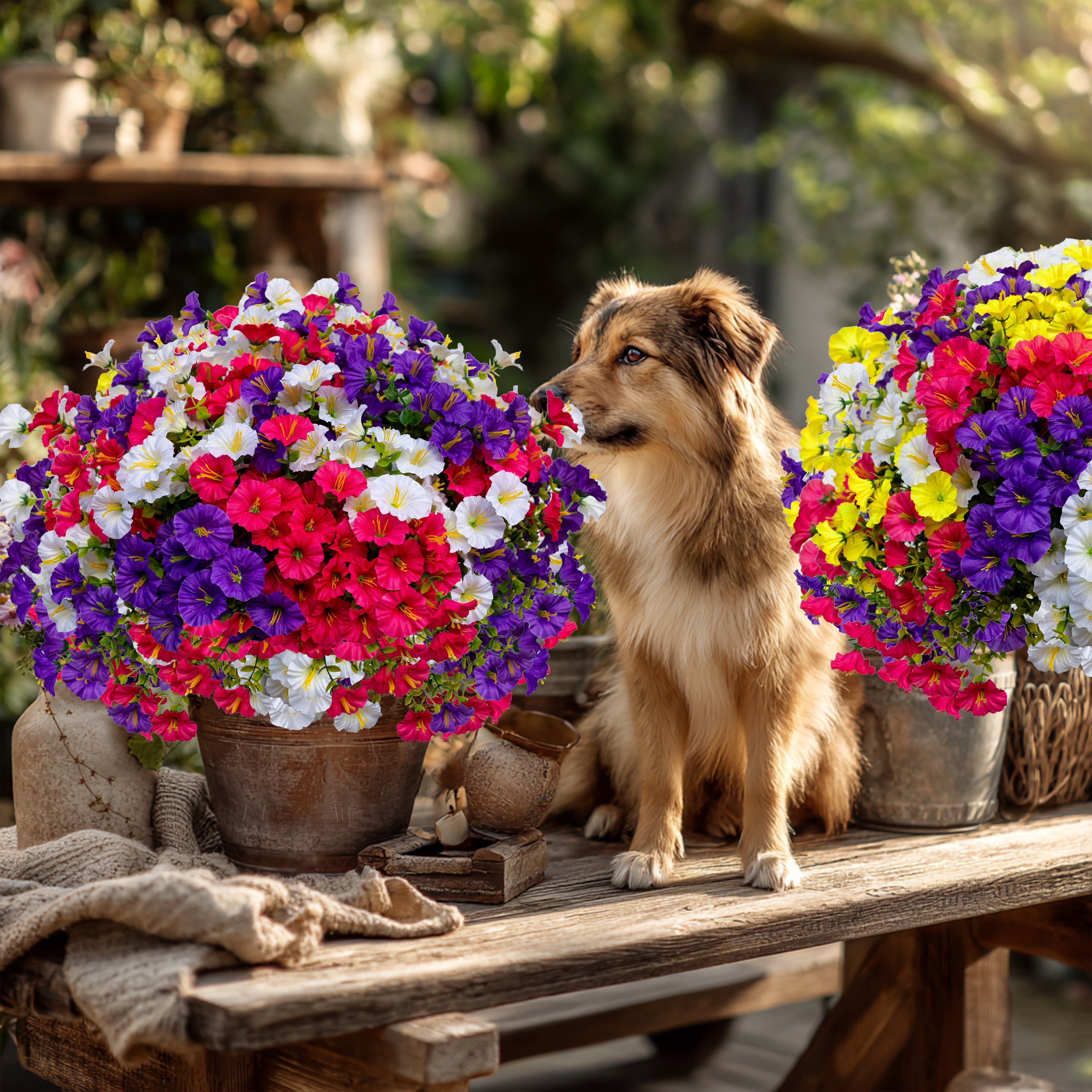Artificial Flowers for Outdoors, 12 Bundles UV Resistant Fake Outdoor Flowers, No Fade Faux Plants