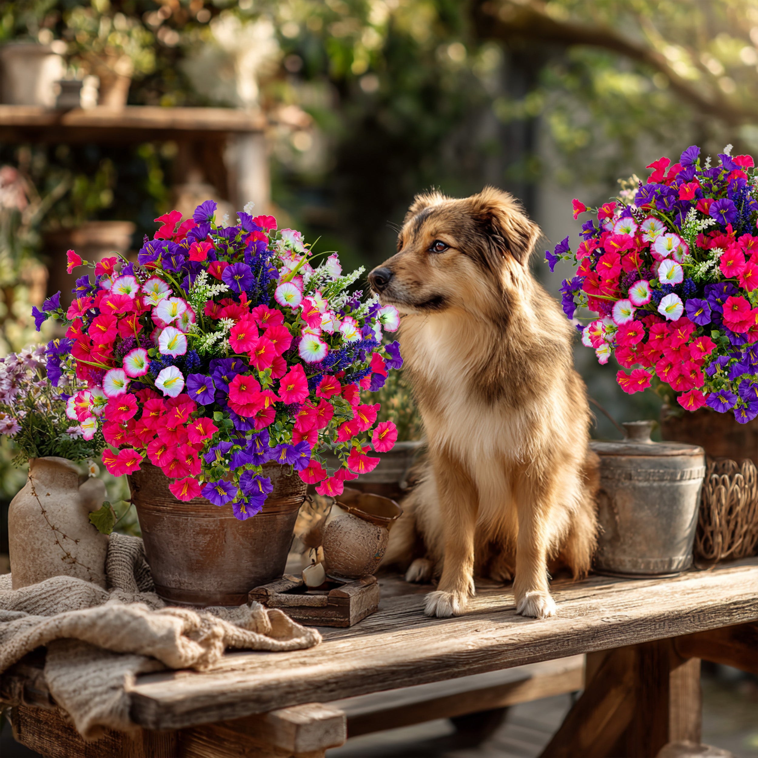 Artificial Flowers for Outdoors, 16 Bundles UV Resistant Fake Outdoor Flowers, No Fade Faux Plants