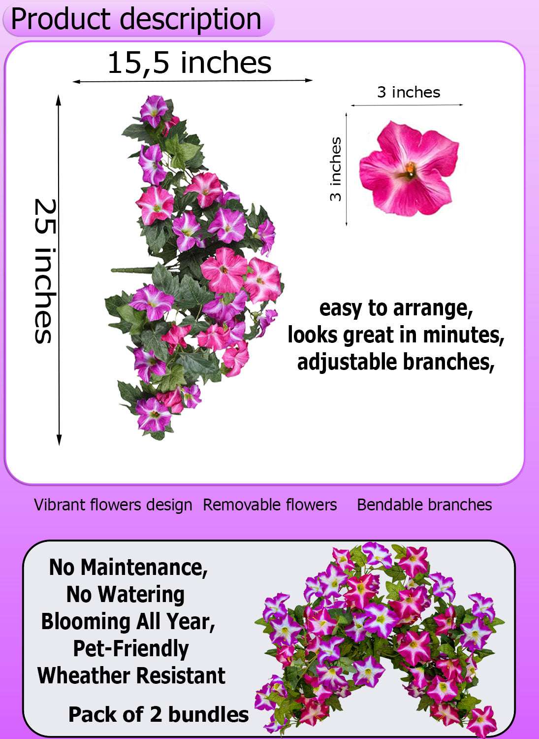 Faux Petunias Fuchsia Lotus: UV Resistant Outdoor Silk Flowers