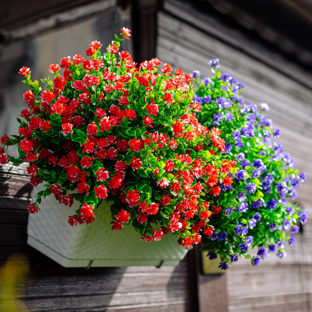 UV Resistant Red Artificial Flowers: Outdoor Faux Shrubs, No Fade - 24 Bundles