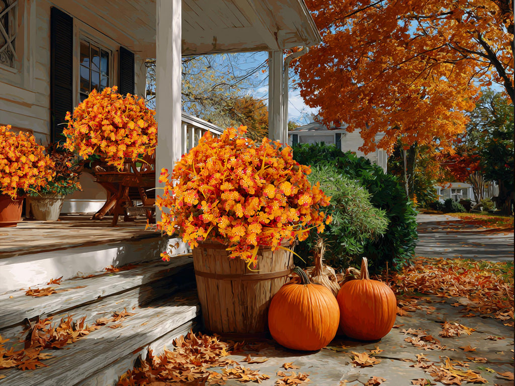 Artificial Mums Flowers: UV Resistant Orange Mixed Fall Decor - 12 Bundles