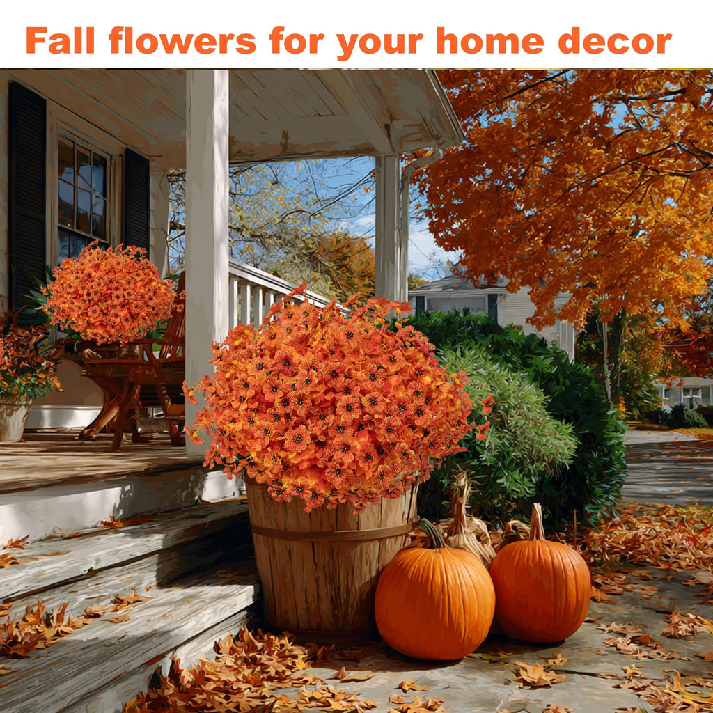 Artificial Mums Flowers: UV Resistant Orange & Yellow Fall Decor