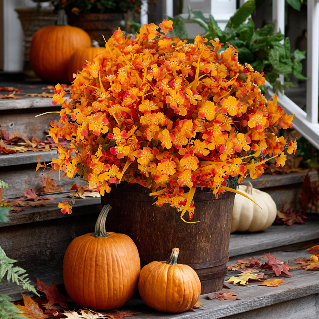 Artificial Mums Flowers: UV Resistant Orange Mixed Fall Decor - 12 Bundles