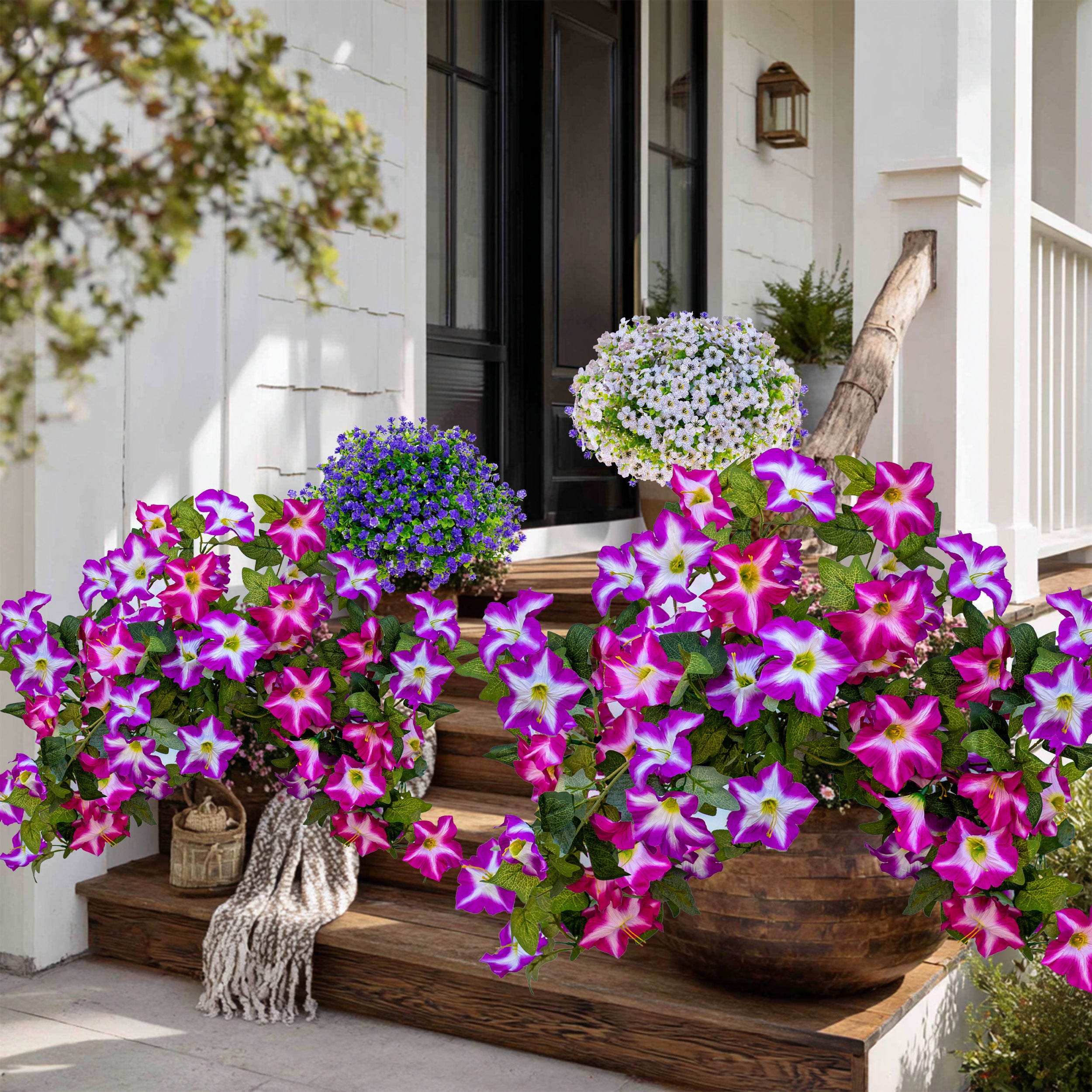 Faux Petunias Fuchsia Lotus: UV Resistant Outdoor Silk Flowers