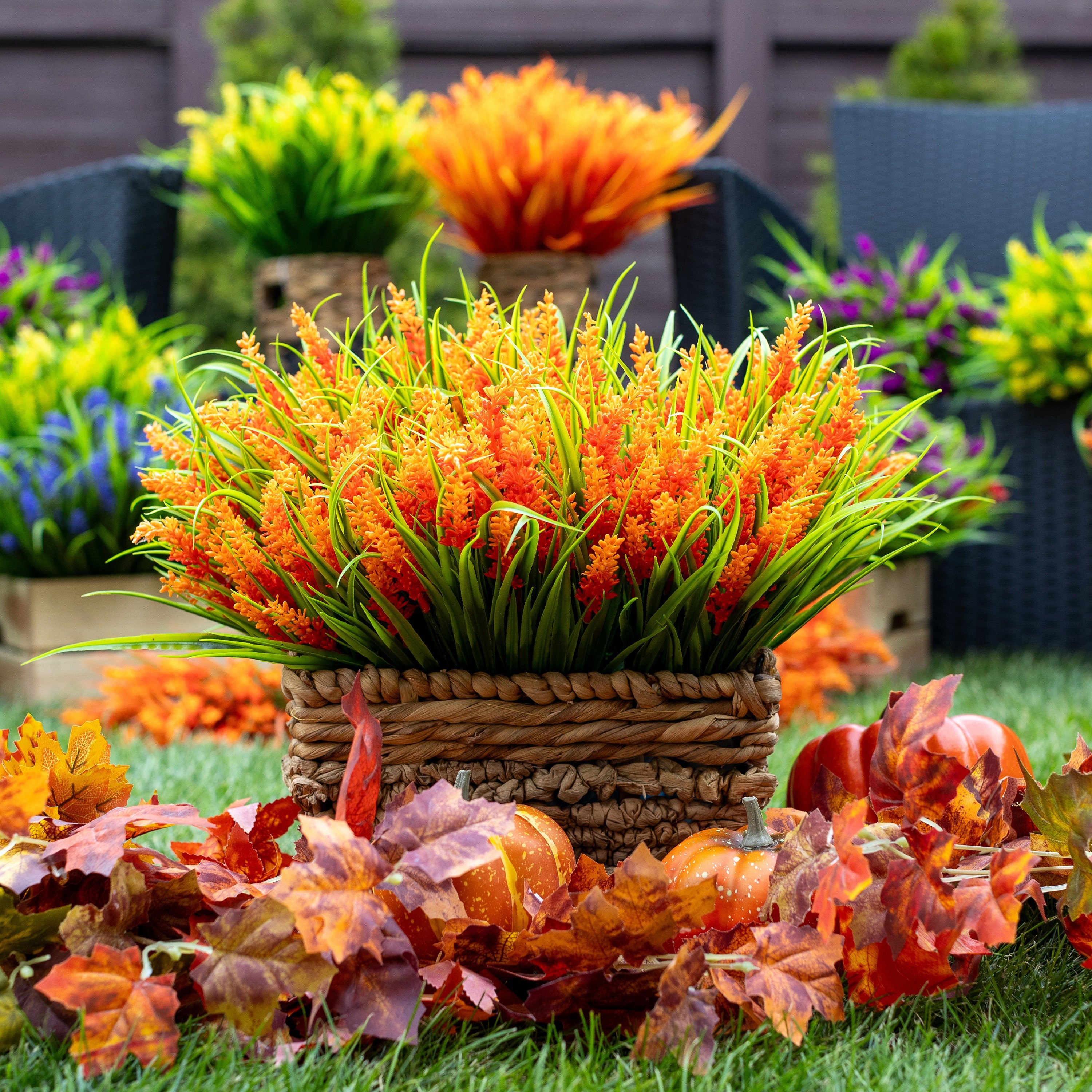 UV Resistant Red Orange Artificial Lavender: Outdoor Fake Flowers