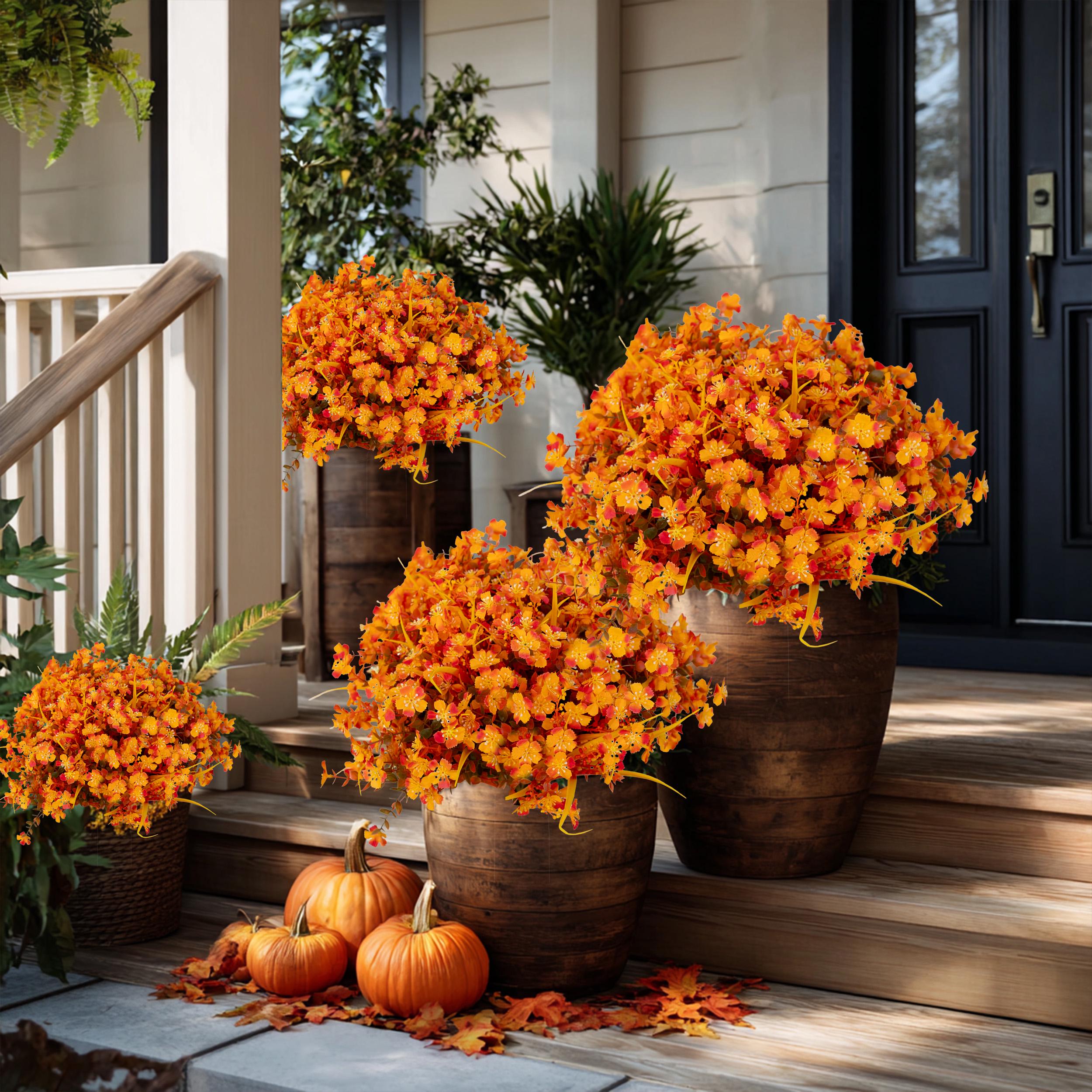Artificial Mums Flowers: UV Resistant Orange Mixed Fall Decor - 12 Bundles