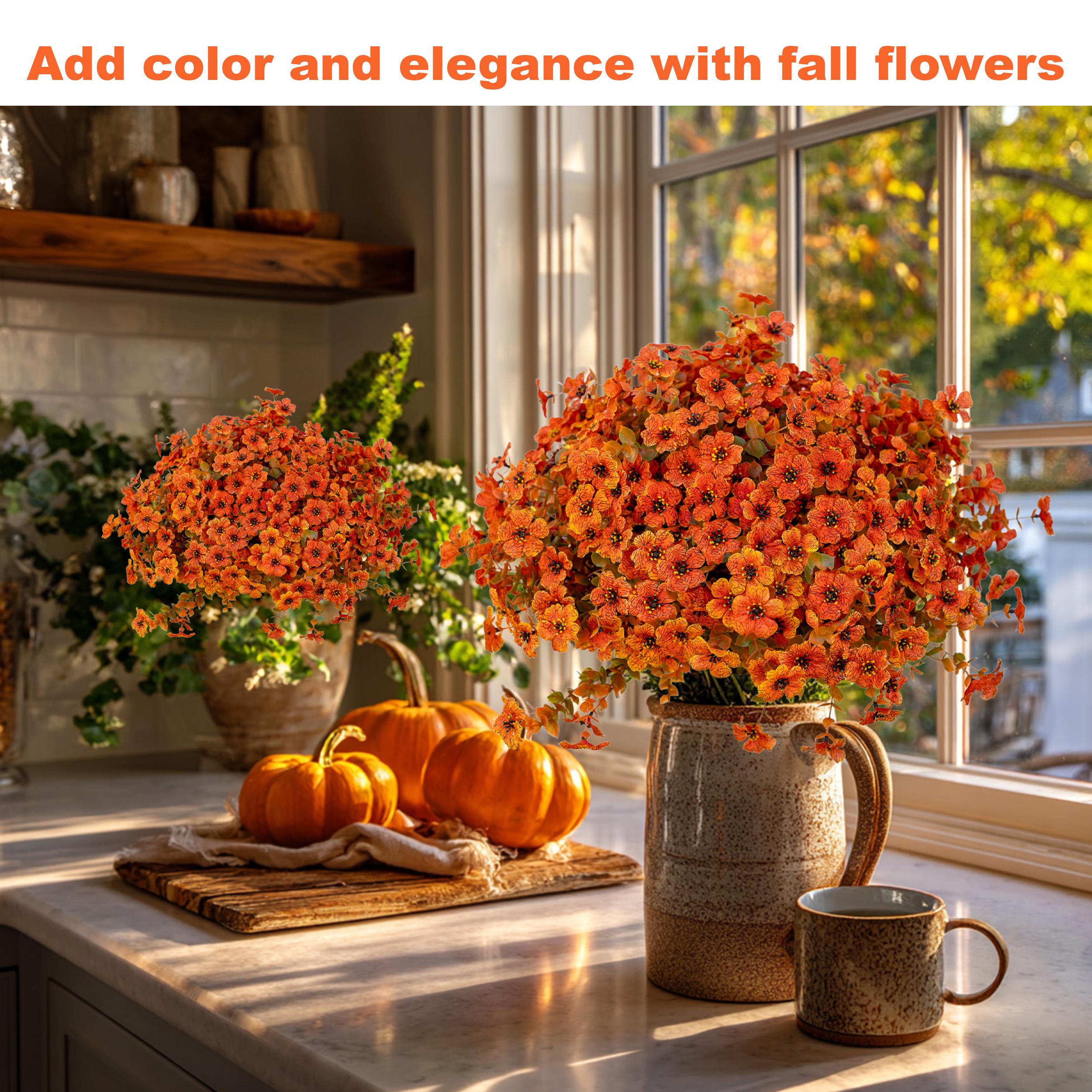 Artificial Mums Flowers: UV Resistant Outdoor Fall Decor - Green & Orange