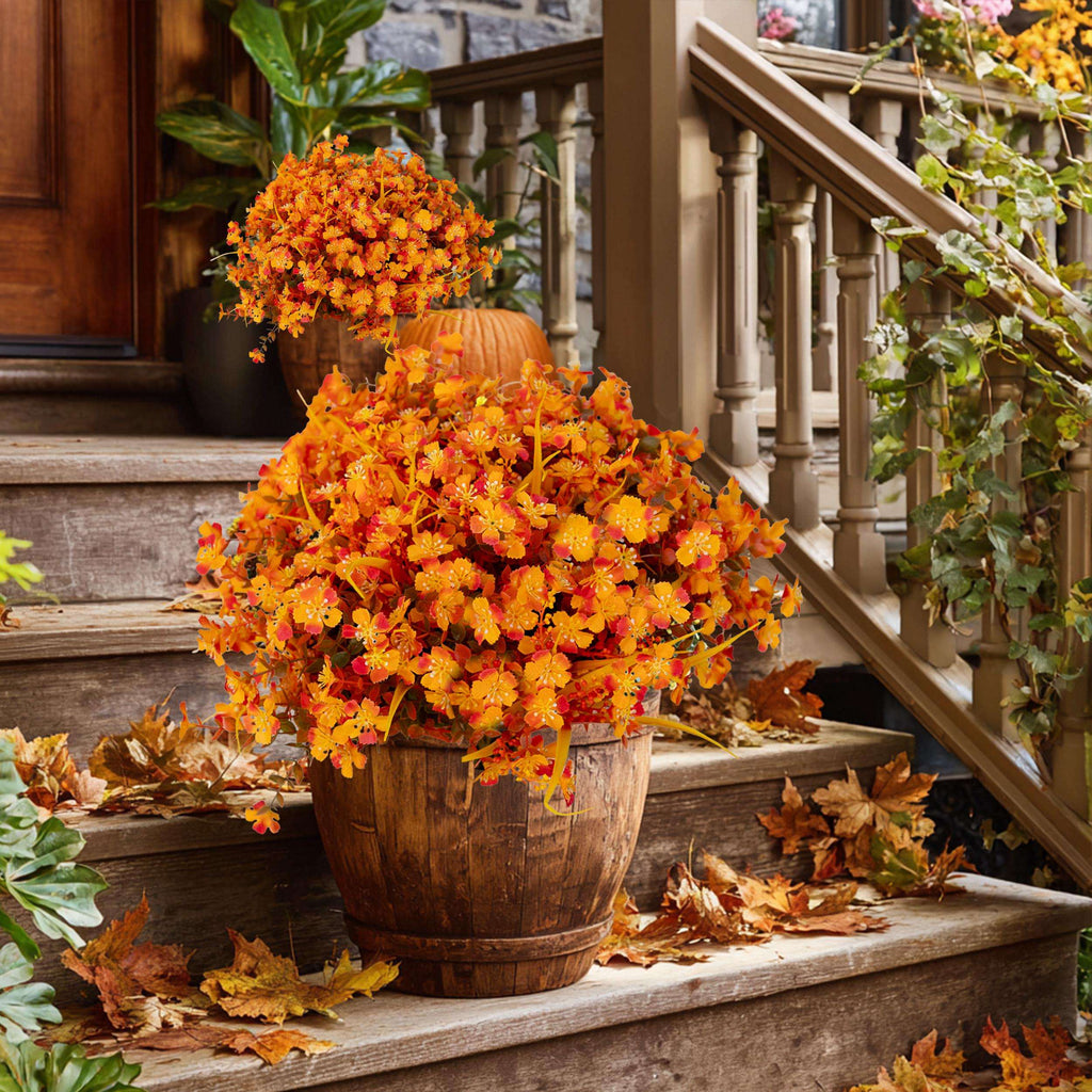 Artificial Mums Flowers: UV Resistant Orange Mixed Fall Decor - 12 Bundles