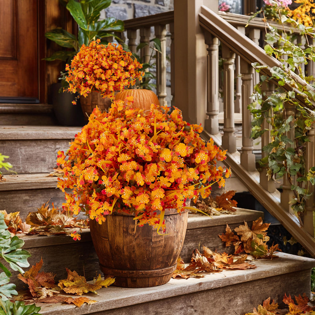 Artificial Mums Flowers: UV Resistant Orange Mixed Fall Decor - 12 Bundles