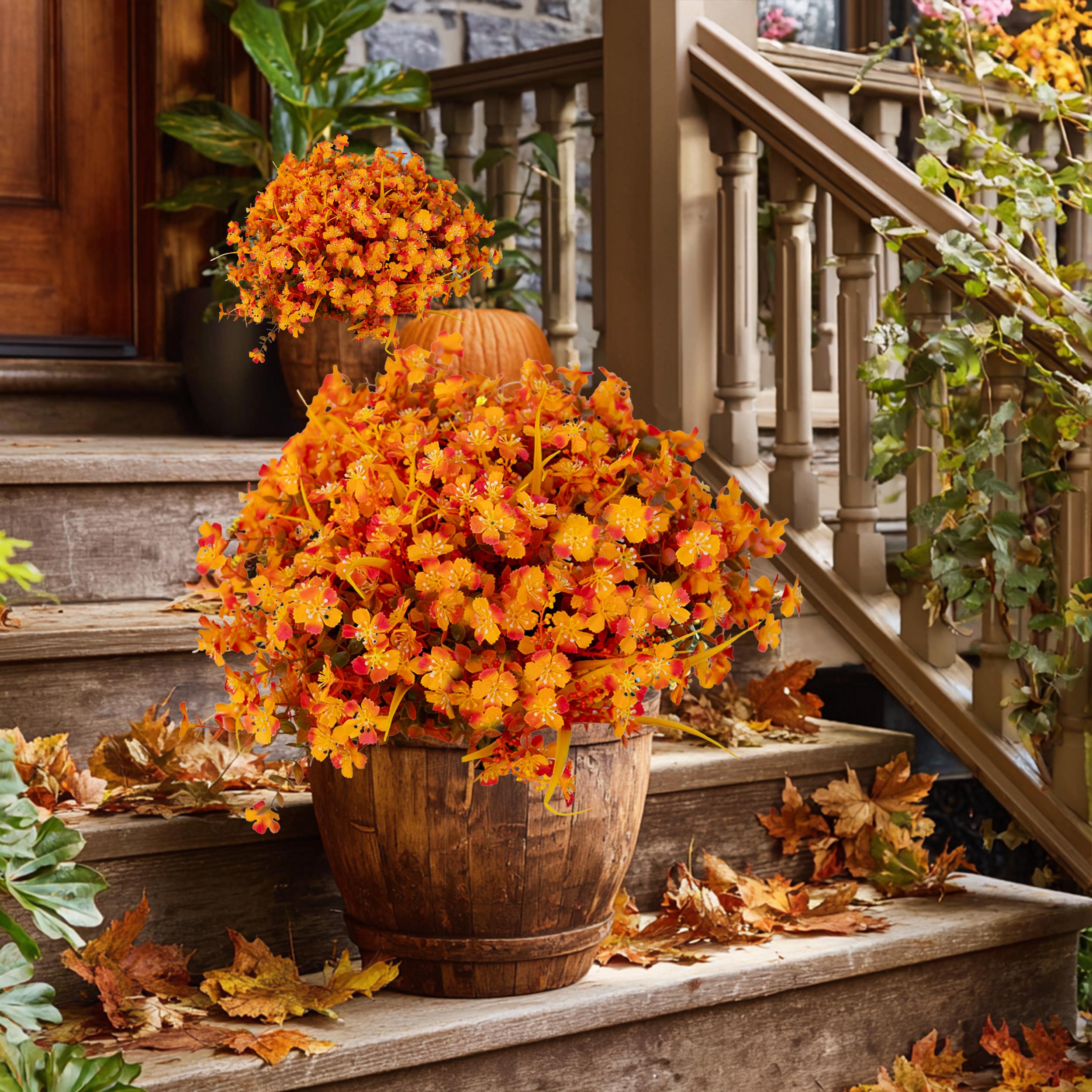 Artificial Mums Flowers: UV Resistant Orange Mixed Fall Decor - 12 Bundles