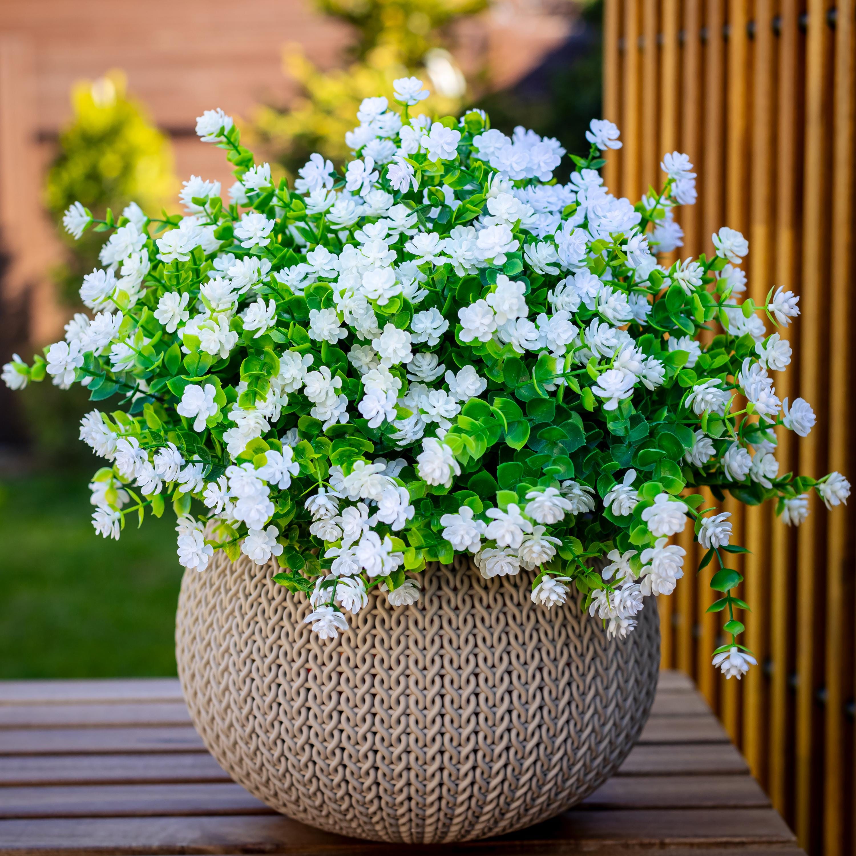 UV Resistant Artificial Flowers: 12 Bundles White Faux Outdoor Flowers