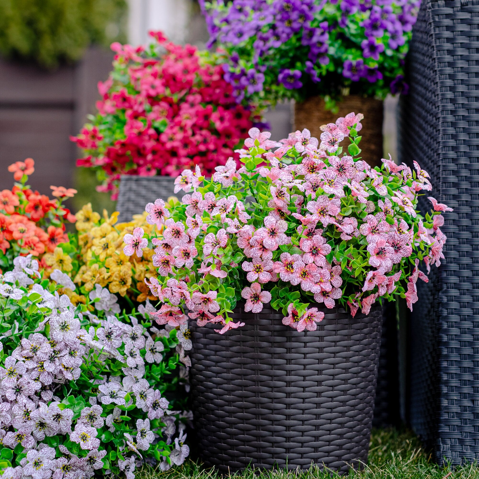 UV Resistant Pink Artificial Flowers: Outdoor Faux Shrubs
