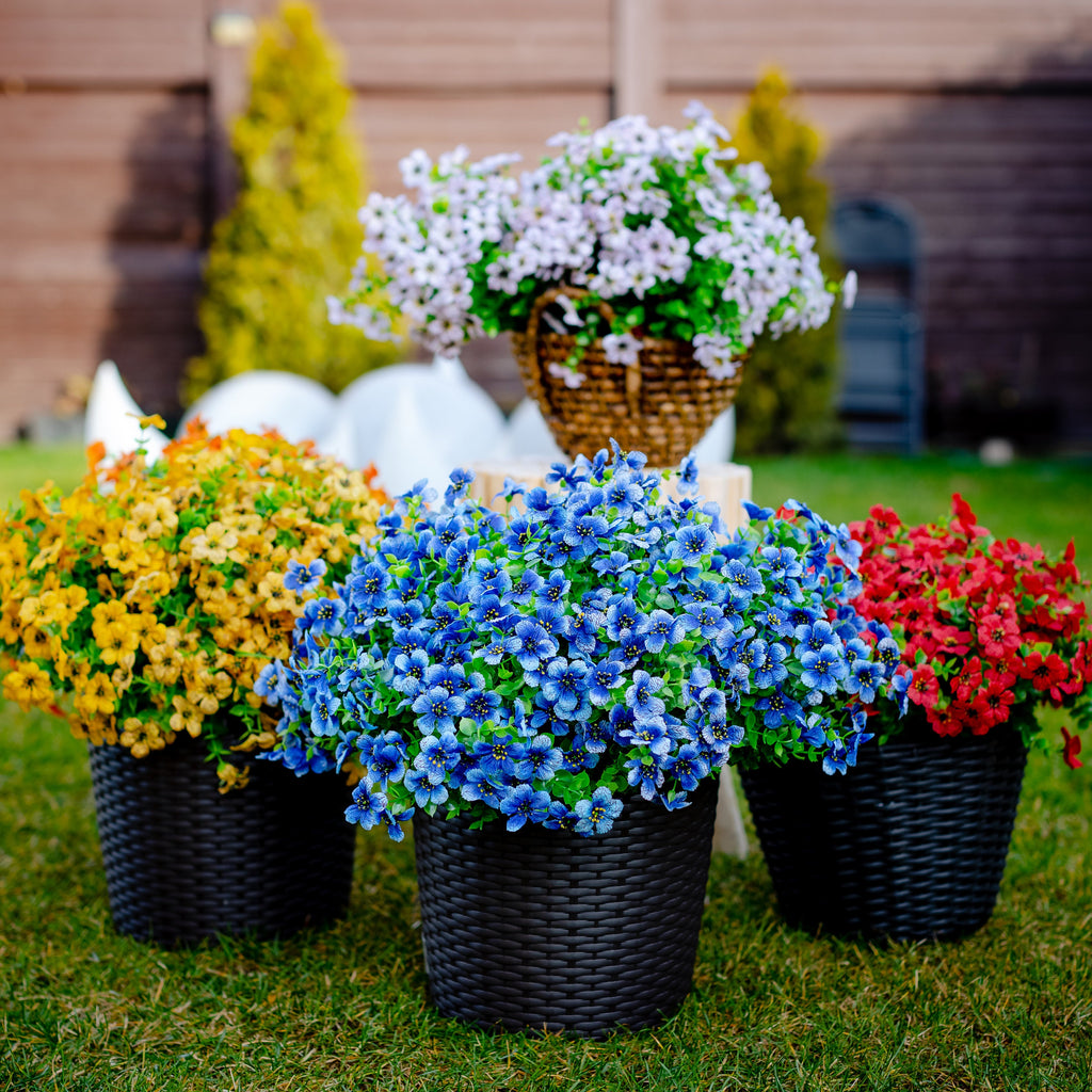 UV Resistant Blue Artificial Flowers: Outdoor Faux Shrubs