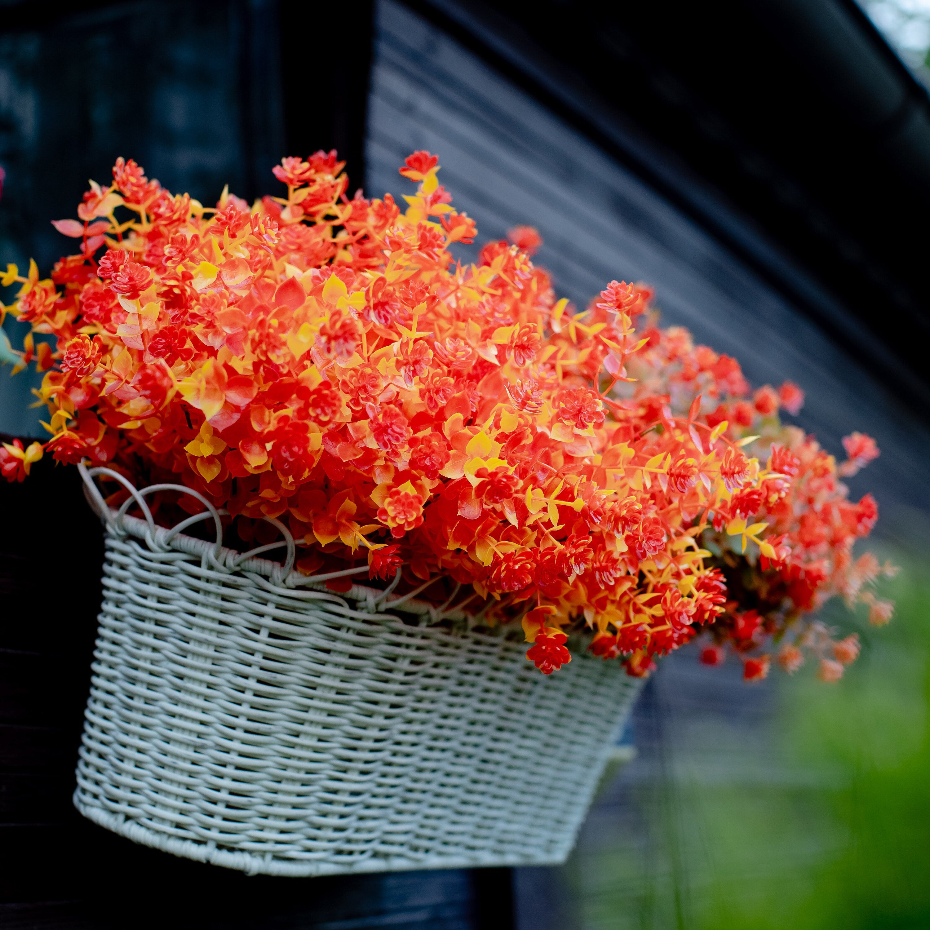 Artificial Mums Flowers: UV Resistant Orange & Yellow Outdoor Plants
