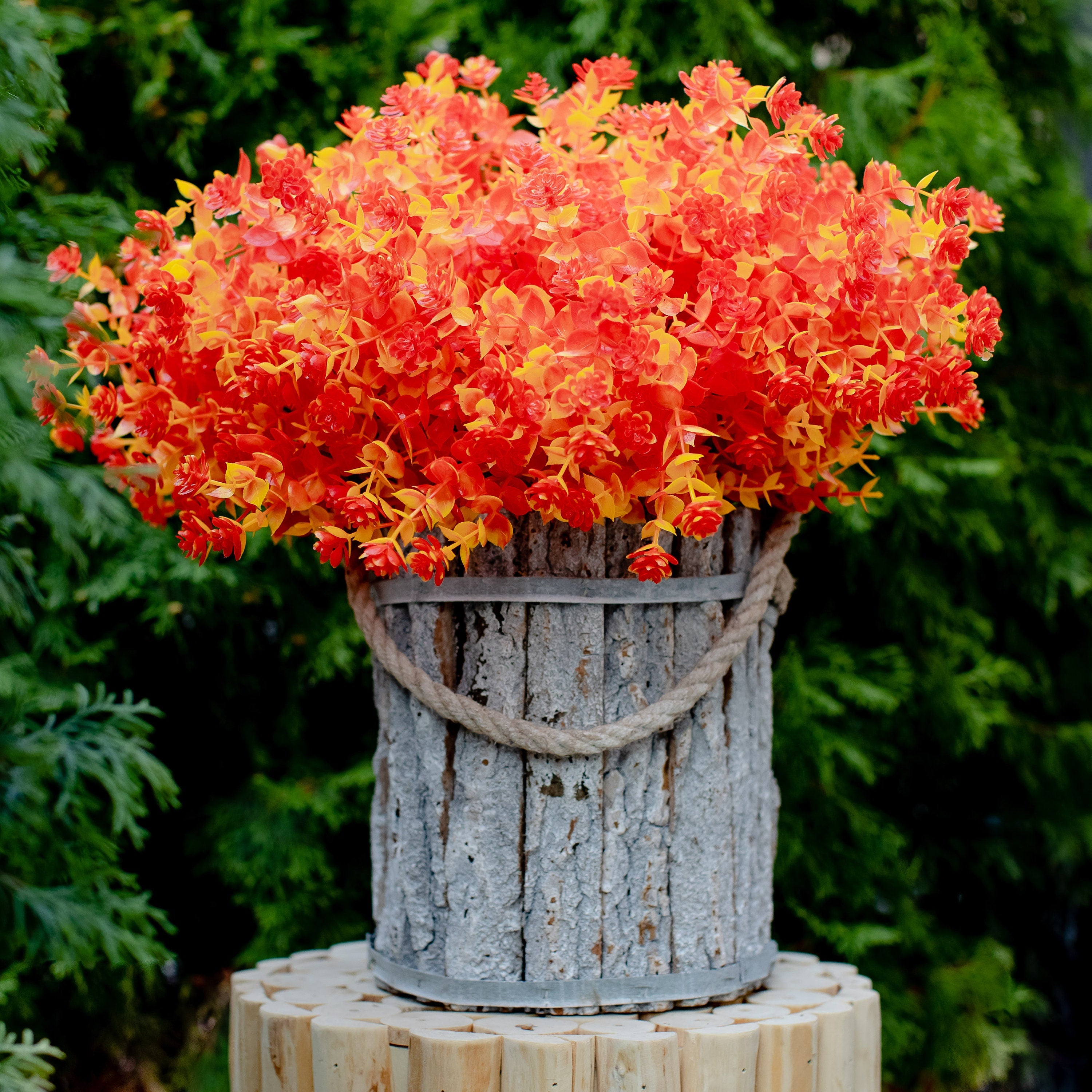 Artificial Mums Flowers: UV Resistant Orange & Yellow Outdoor Plants