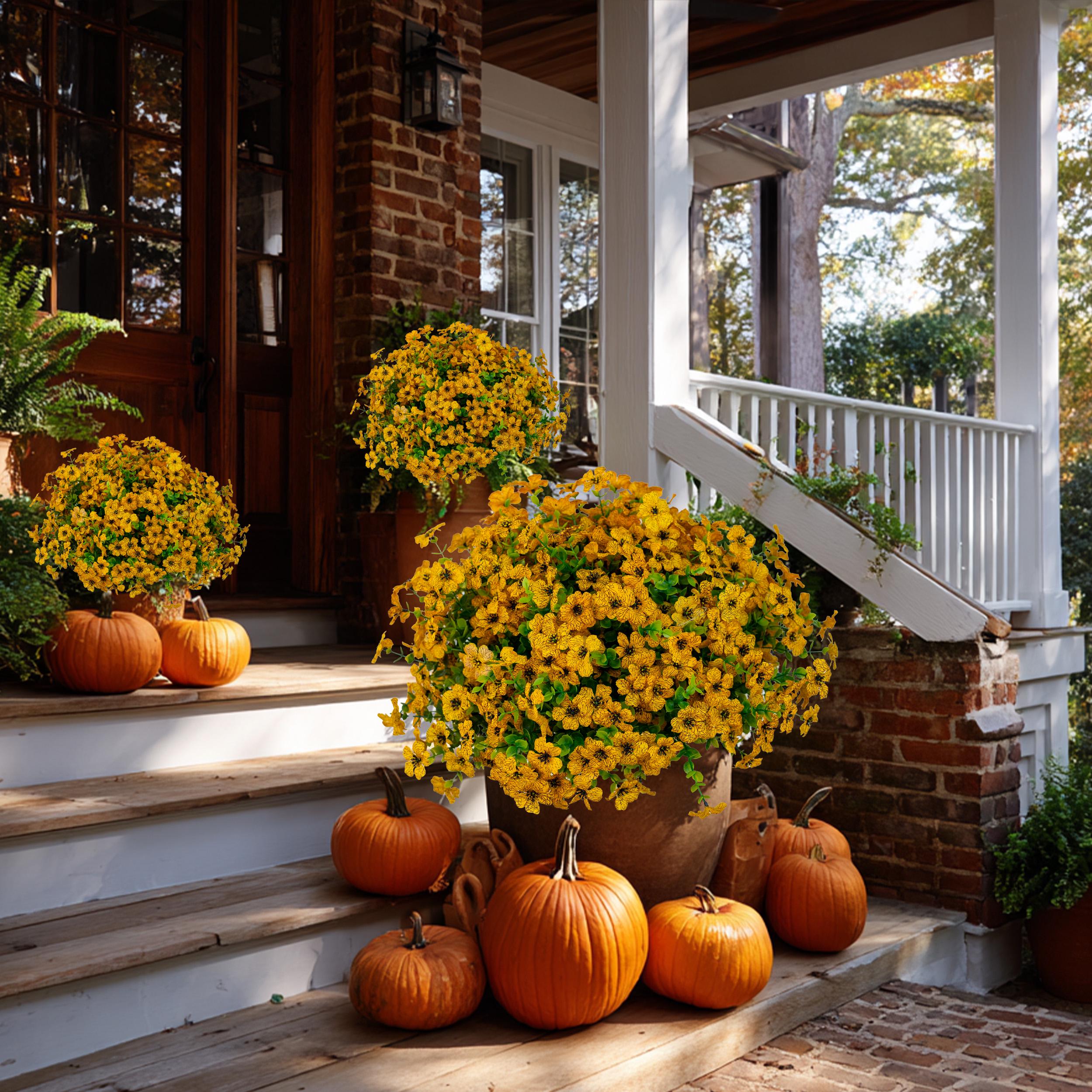 UV Resistant Artificial Yellow Mums: Outdoor Fake Flowers
