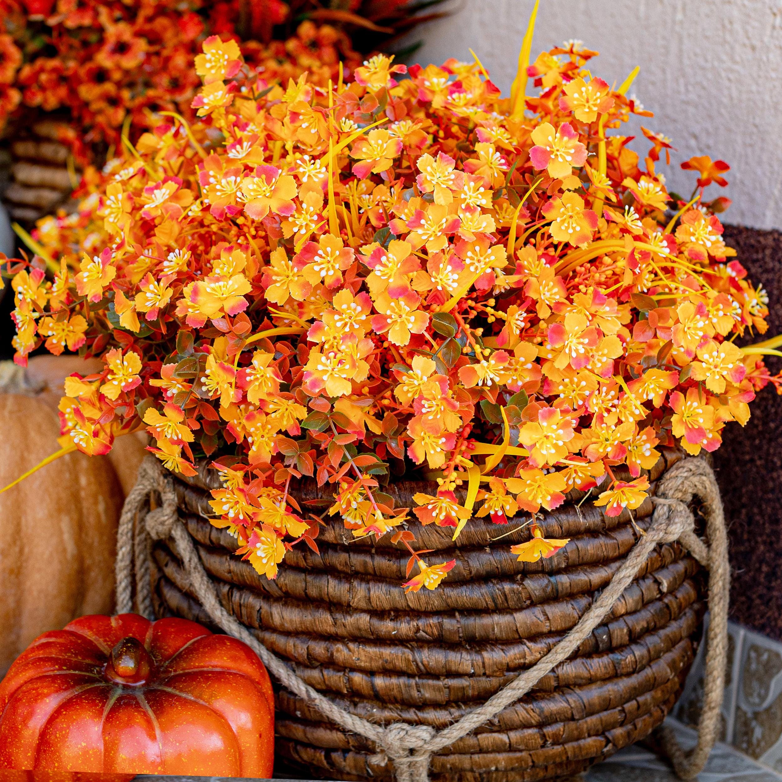 Artificial Mums Flowers: UV Resistant Orange Mixed Fall Decor - 12 Bundles