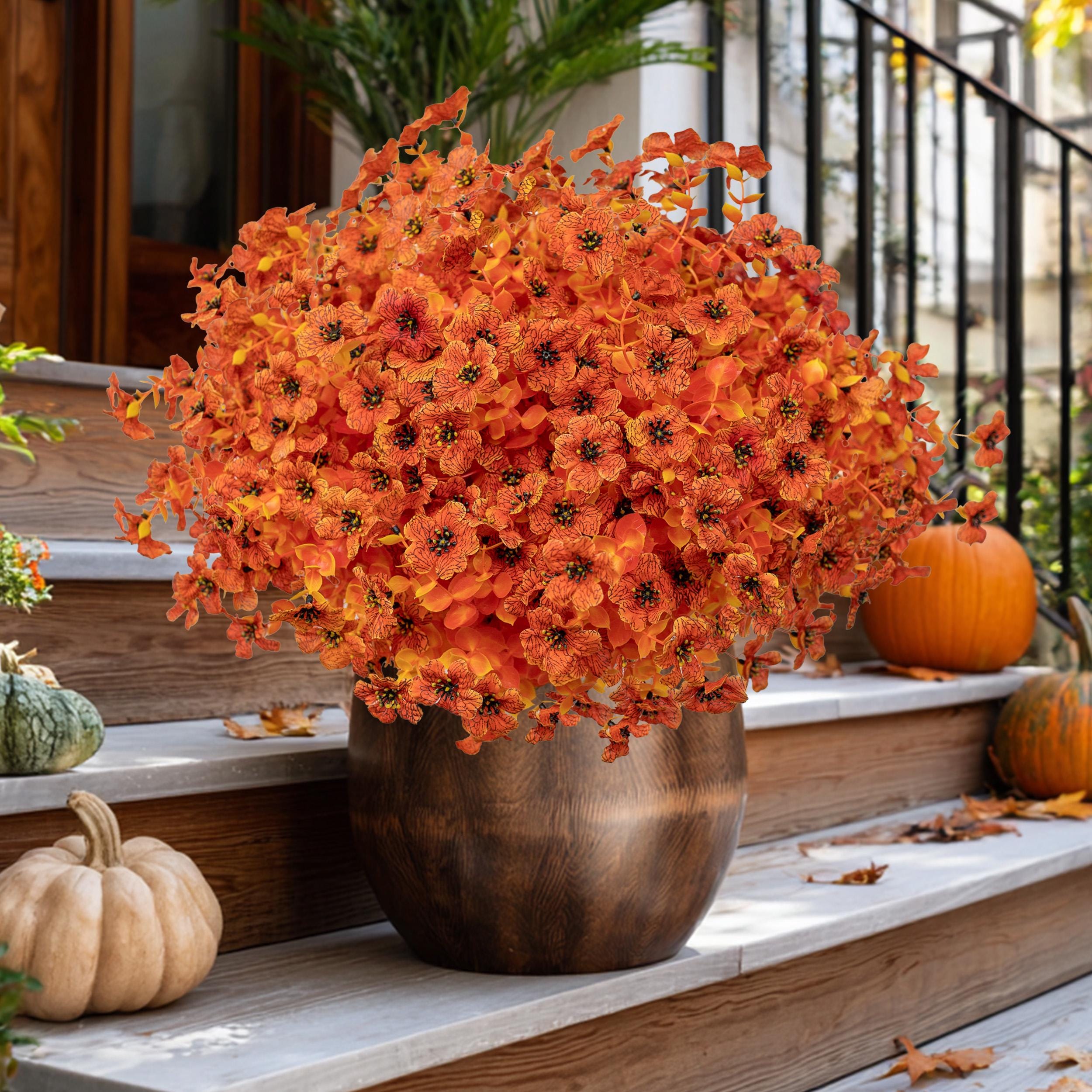 Artificial Mums Flowers: UV Resistant Orange & Yellow Fall Decor