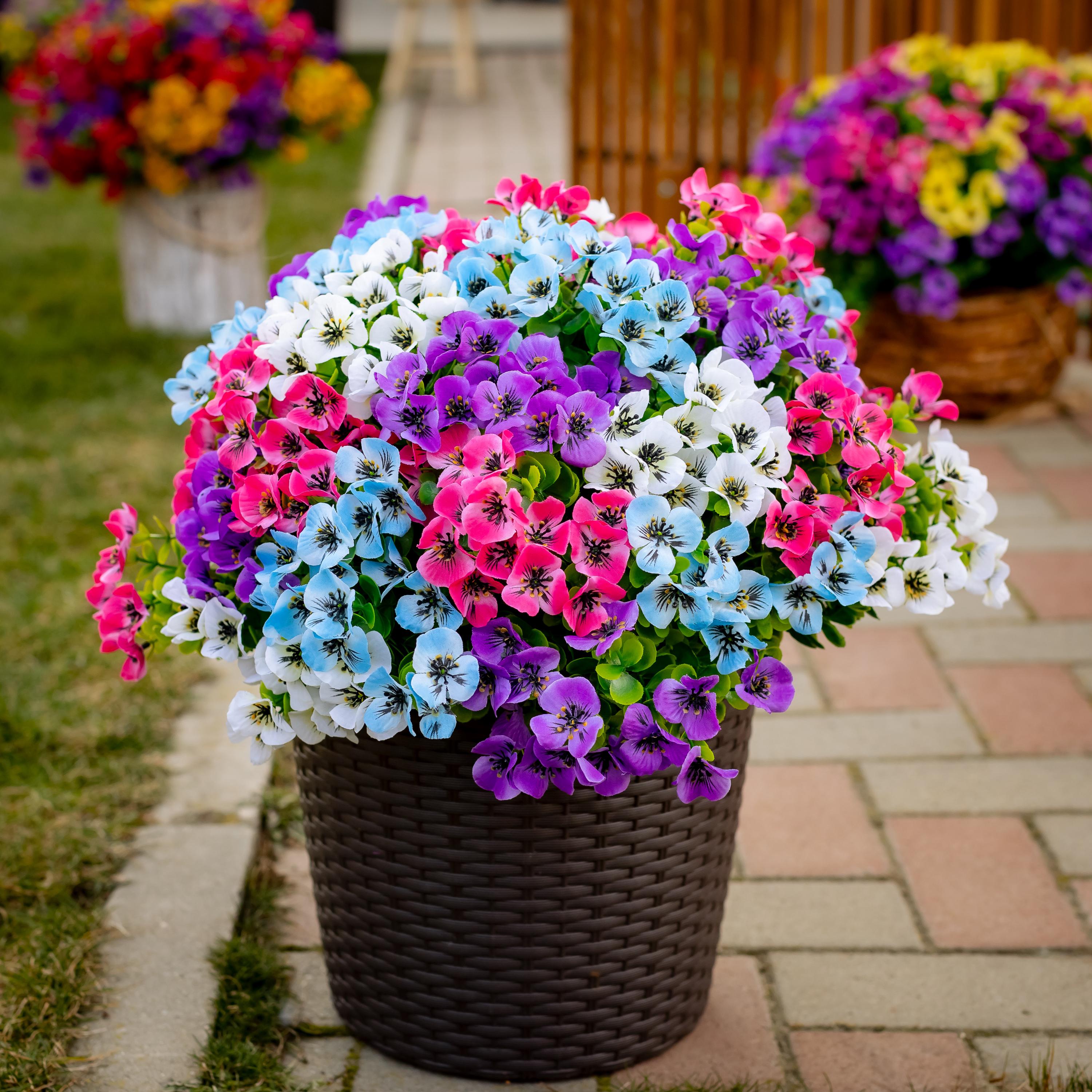 UV Resistant Artificial Pansies: Multi Color Faux Outdoor Flowers