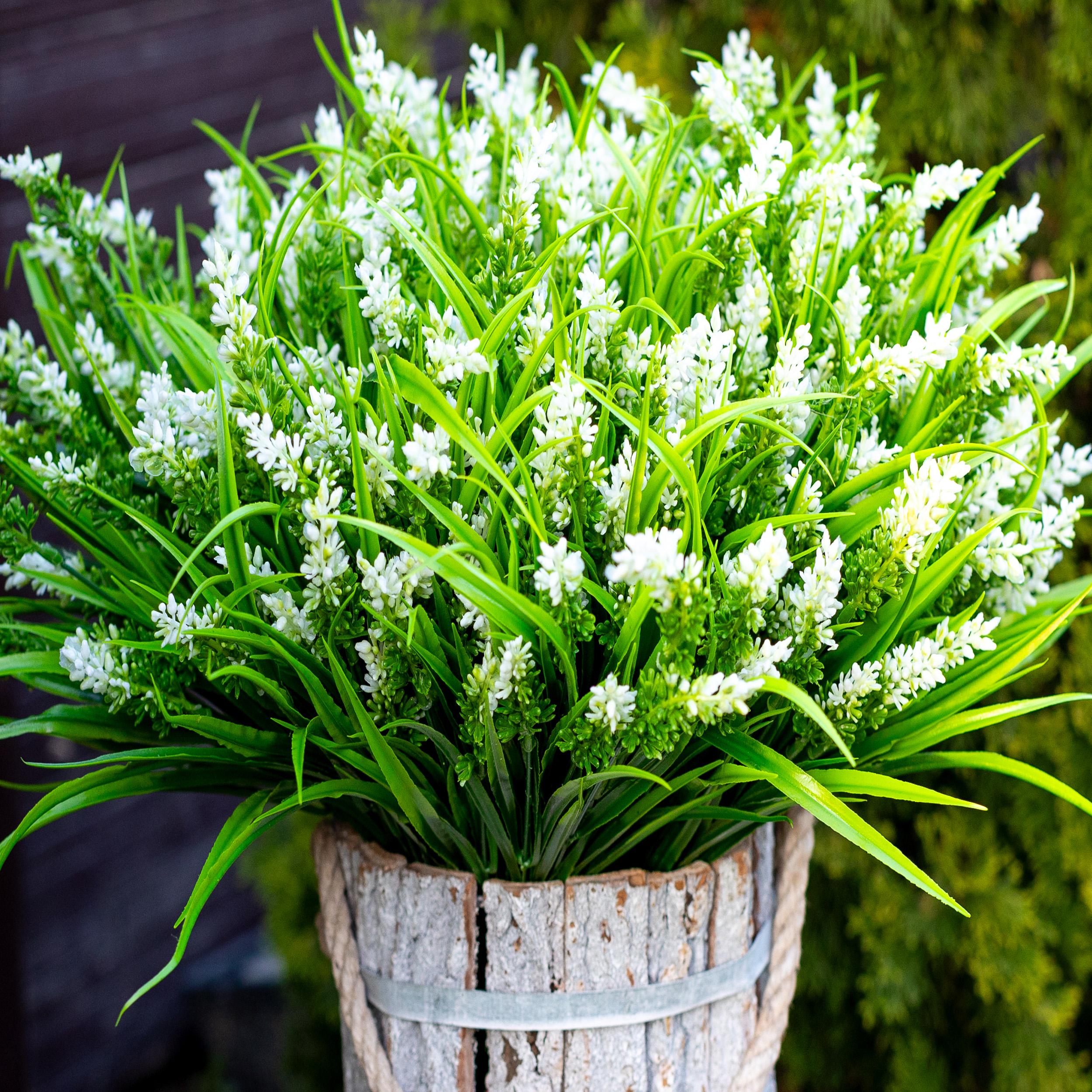 UV Resistant White Artificial Lavender: Outdoor Faux Shrubs, Wedding Decor