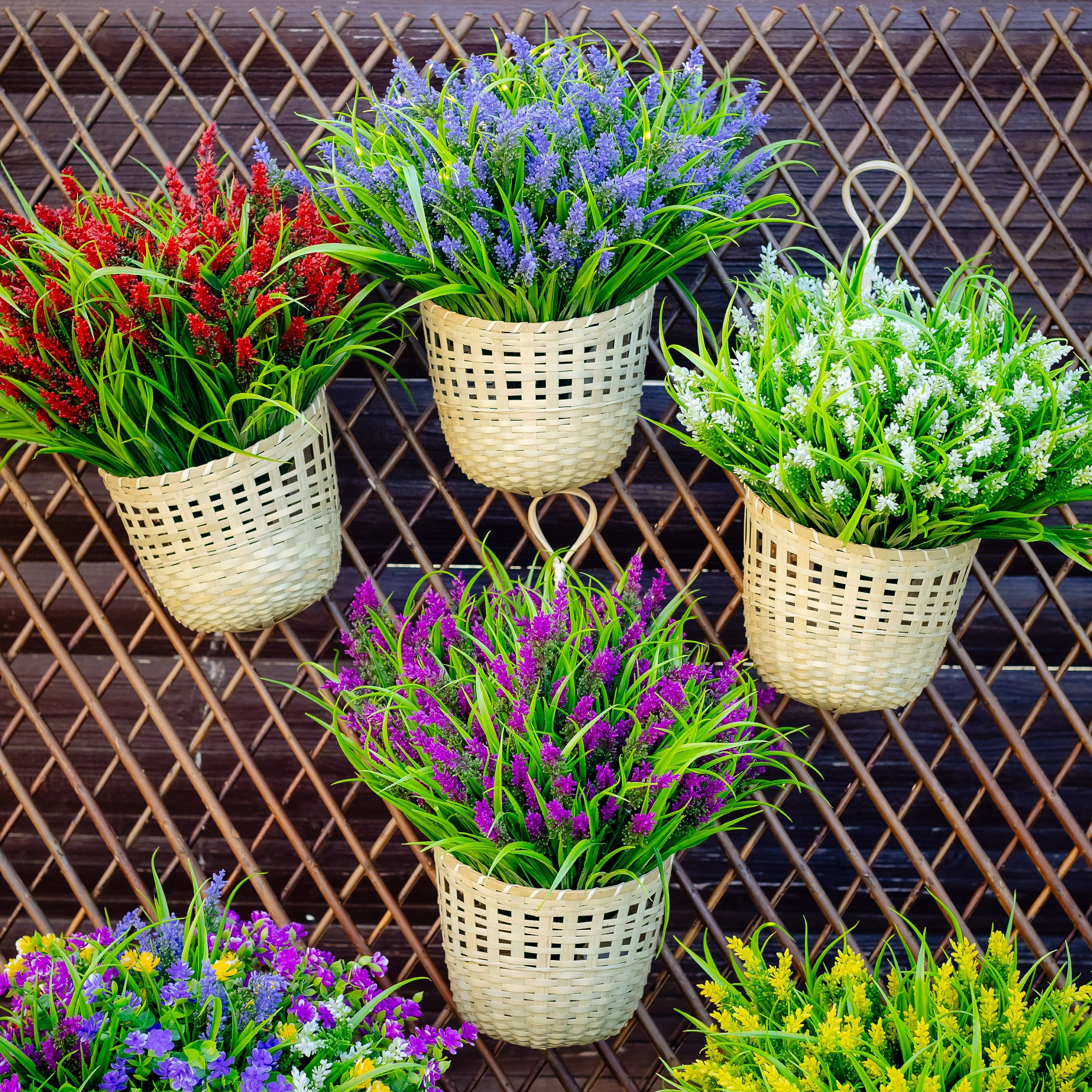 Artificial Lavender Flowers: UV Resistant Magenta Faux Shrubs - 20 Bundles