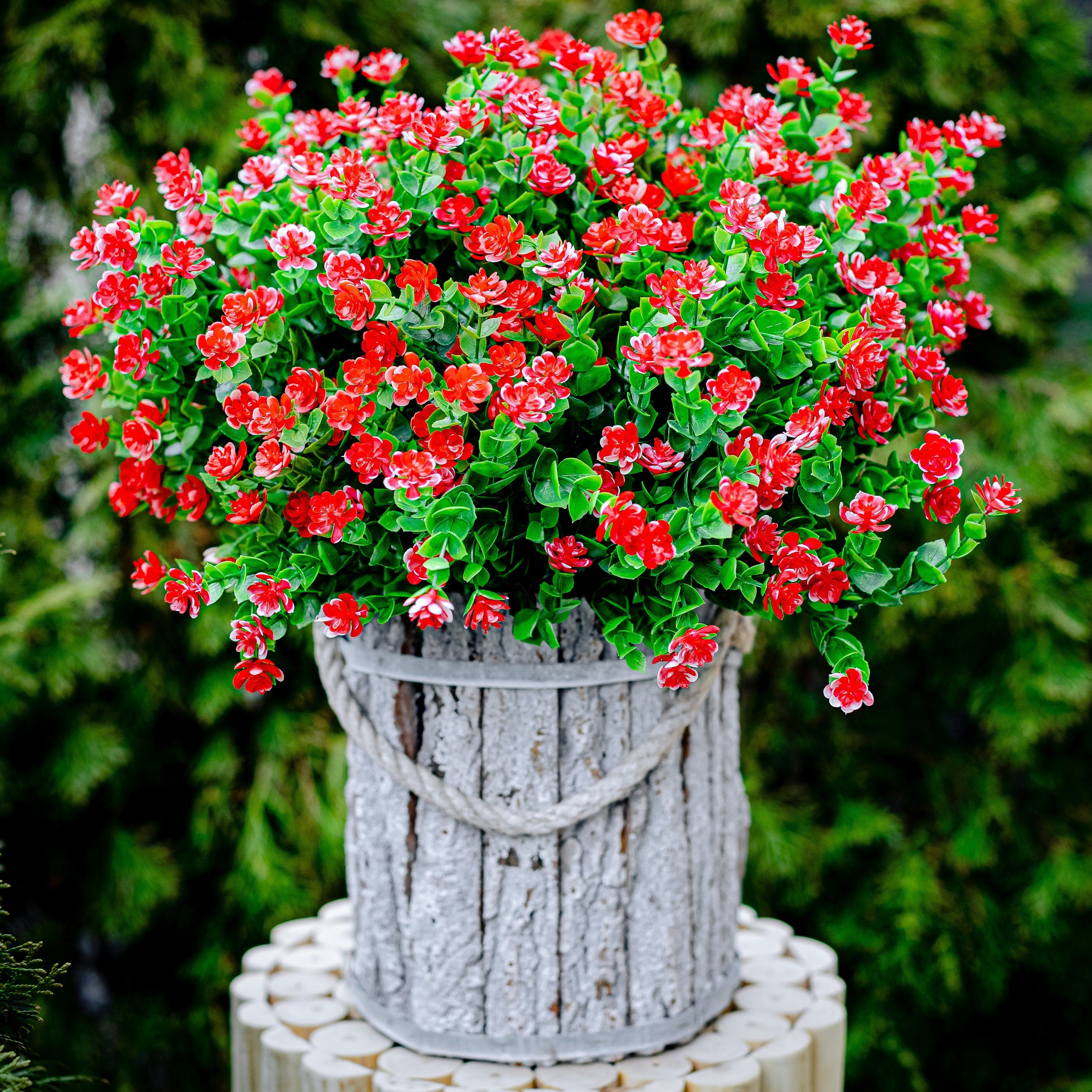 UV Resistant Red Artificial Flowers: Outdoor Faux Shrubs, No Fade - 24 Bundles