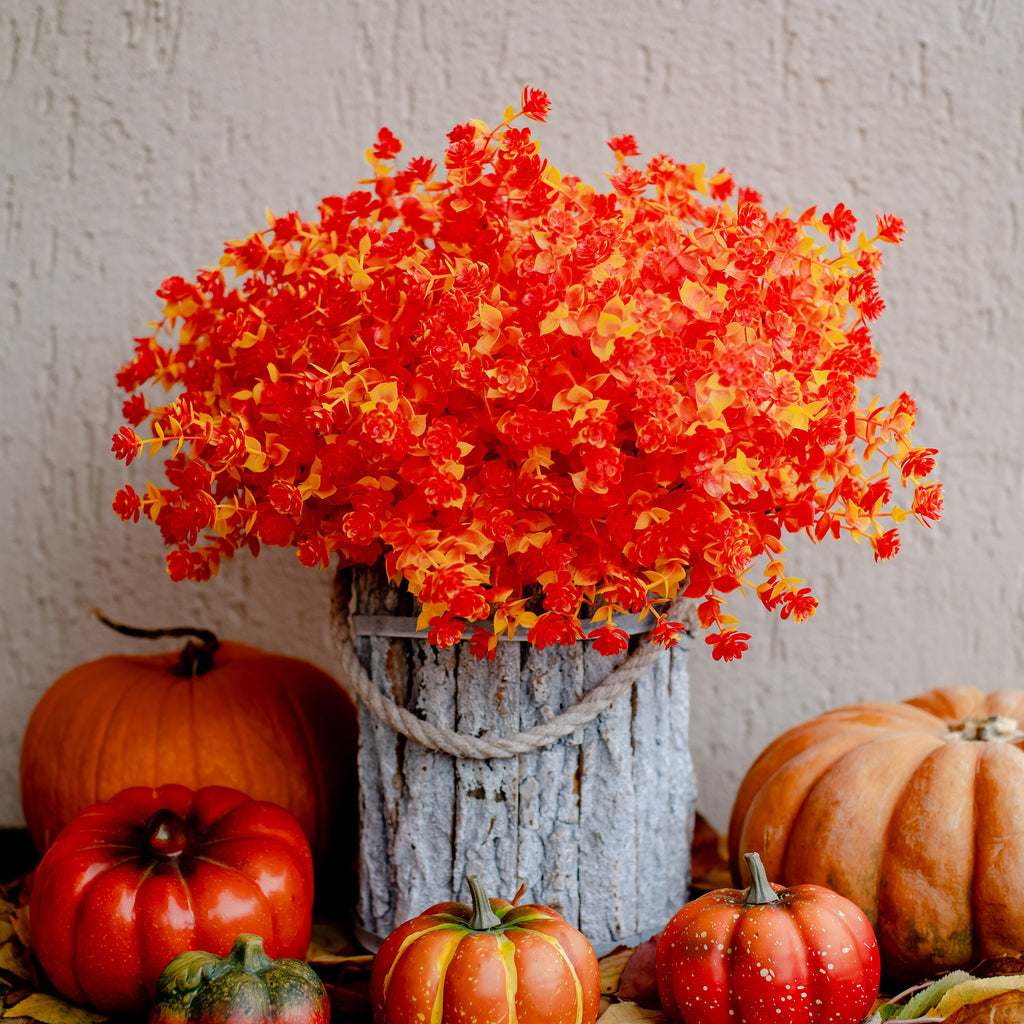Artificial Mums Flowers: UV Resistant Orange & Yellow Outdoor Plants