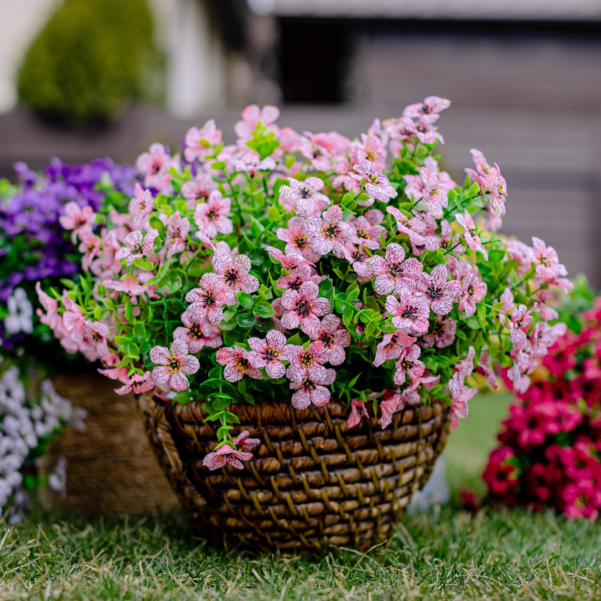 UV Resistant Pink Artificial Flowers: Outdoor Faux Shrubs