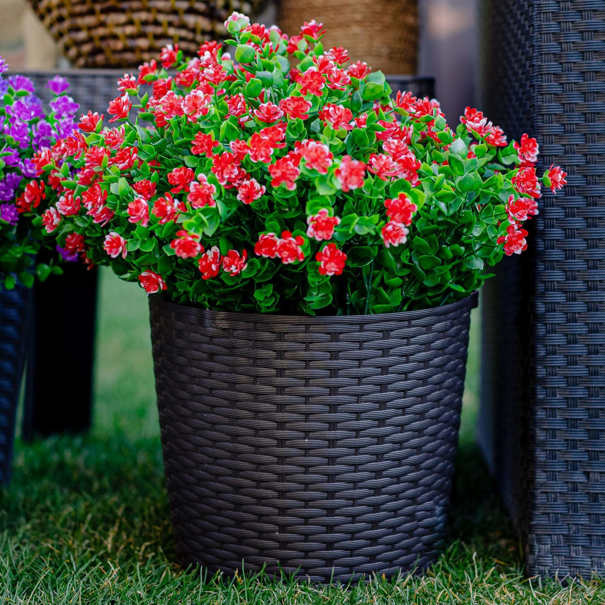 UV Resistant Red Artificial Flowers: Outdoor Faux Shrubs, No Fade - 24 Bundles