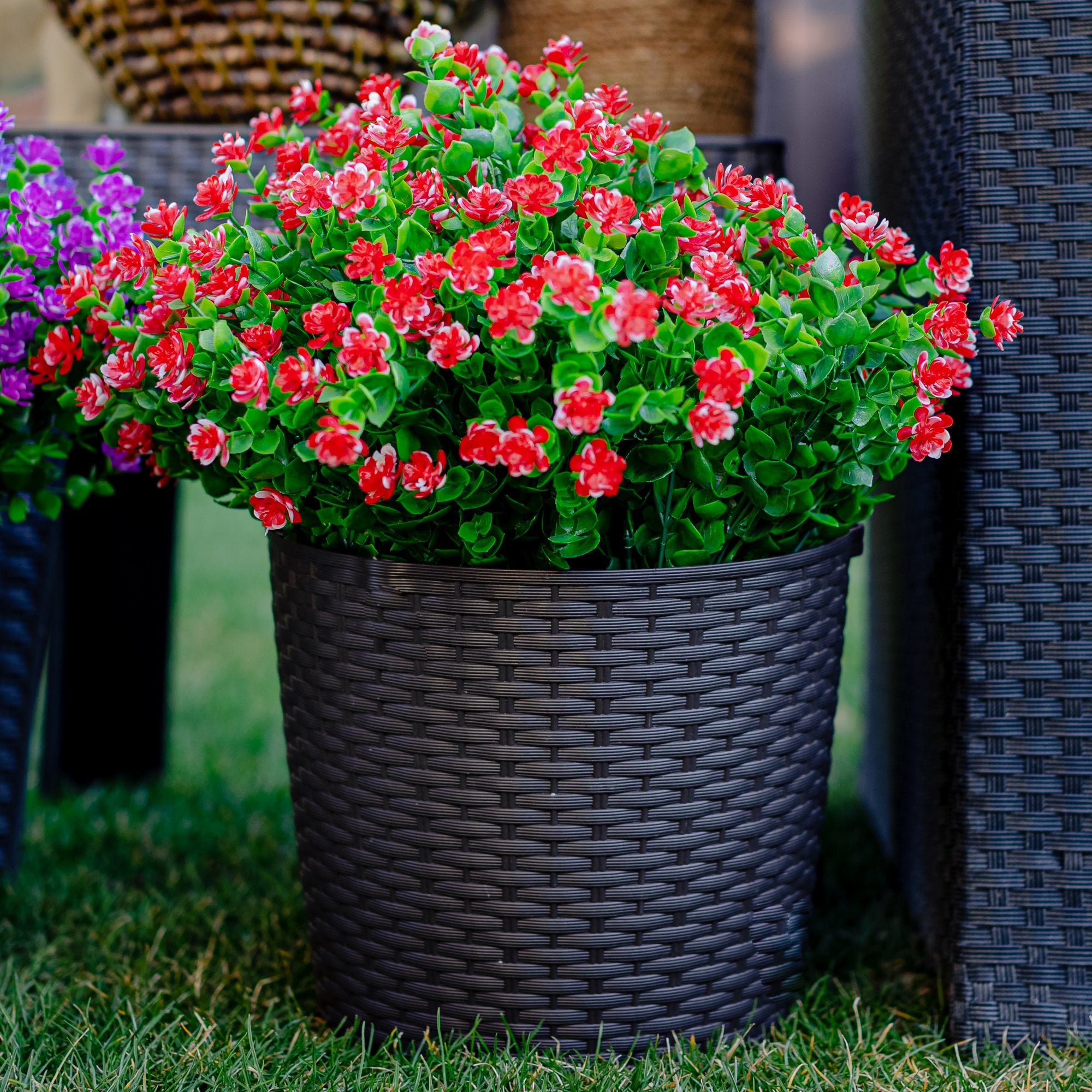 UV Resistant Red Artificial Flowers: Outdoor Faux Shrubs, No Fade - 24 Bundles