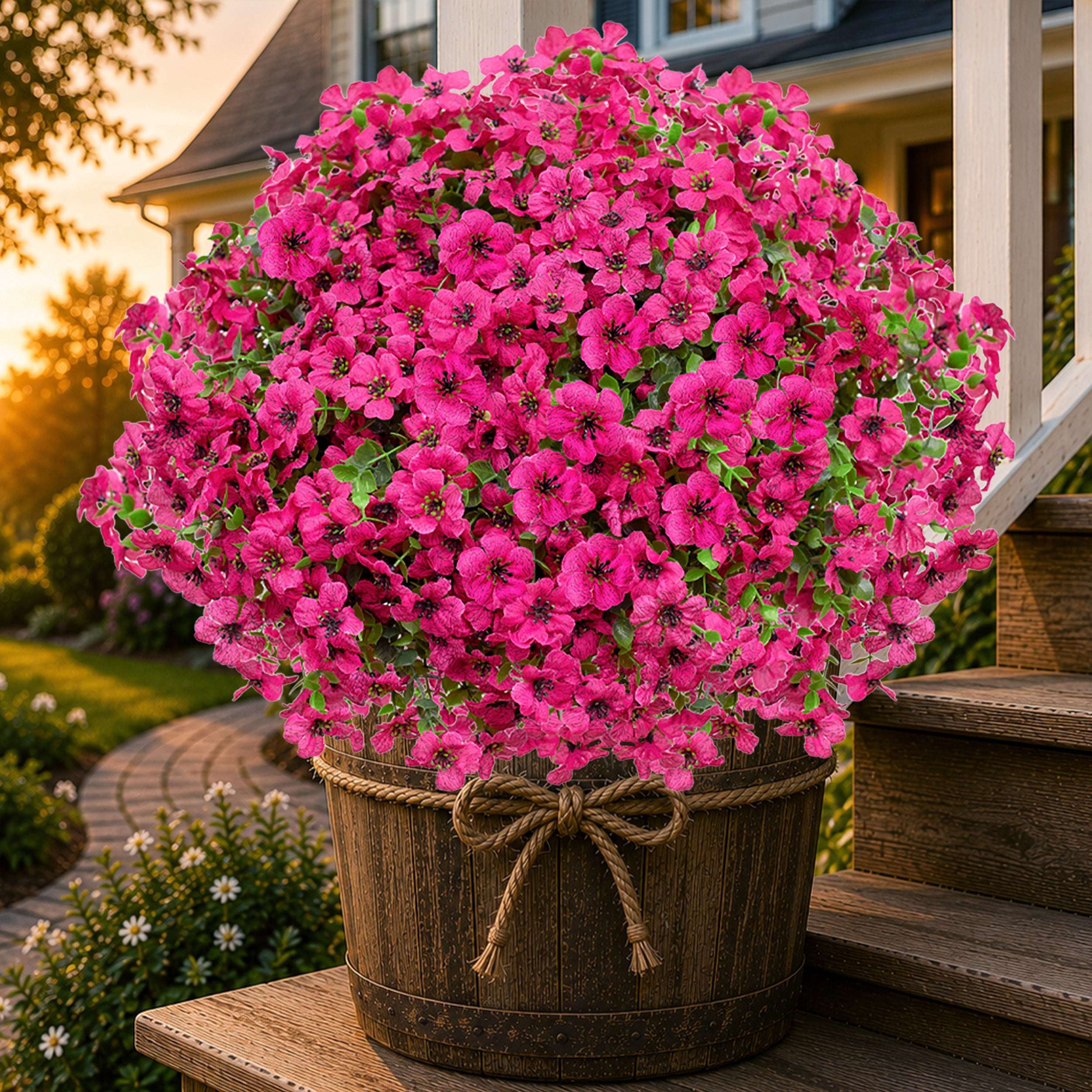 UV Resistant Red Pink Artificial Flowers: Outdoor Home Decor