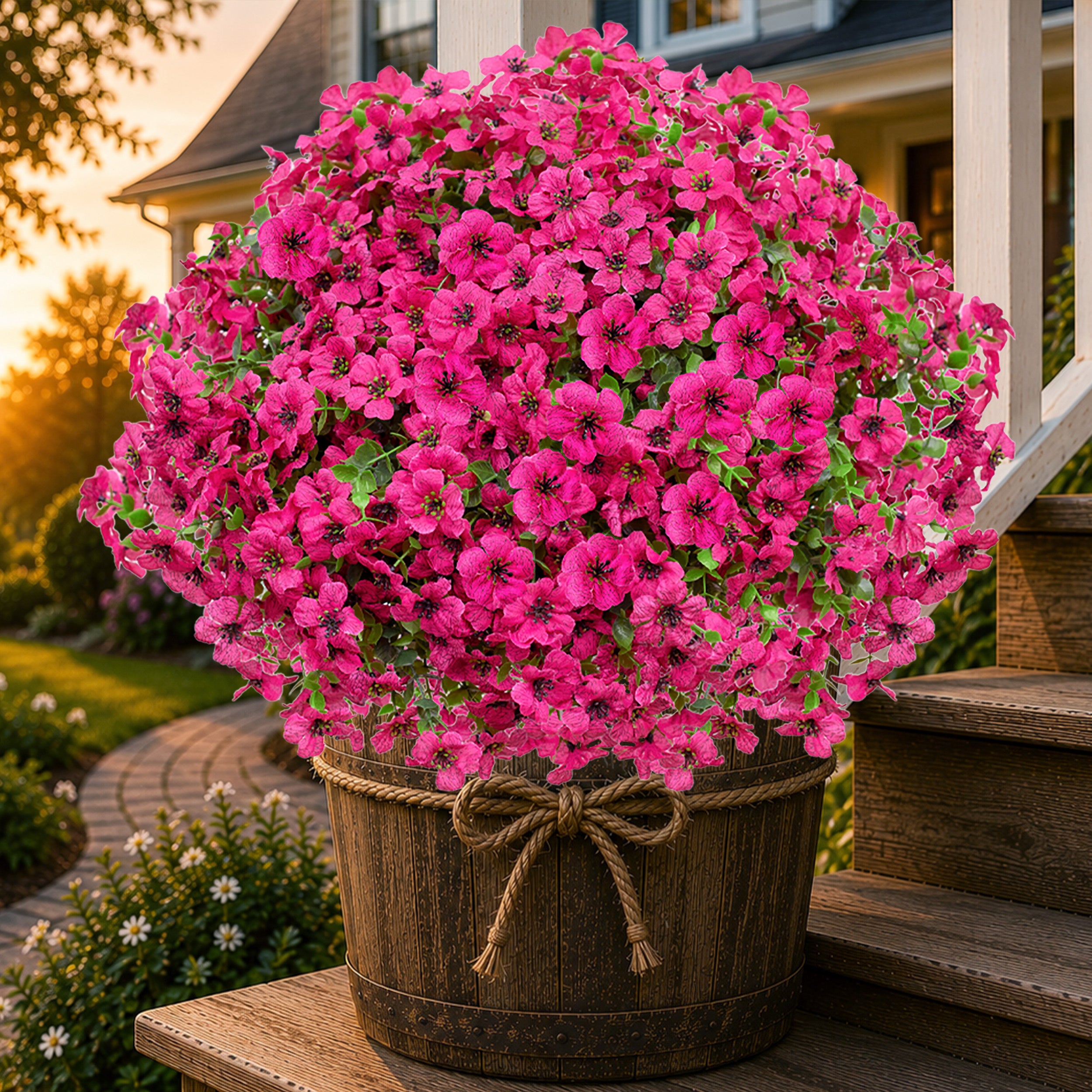 UV Resistant Red Pink Artificial Flowers: Outdoor Home Decor