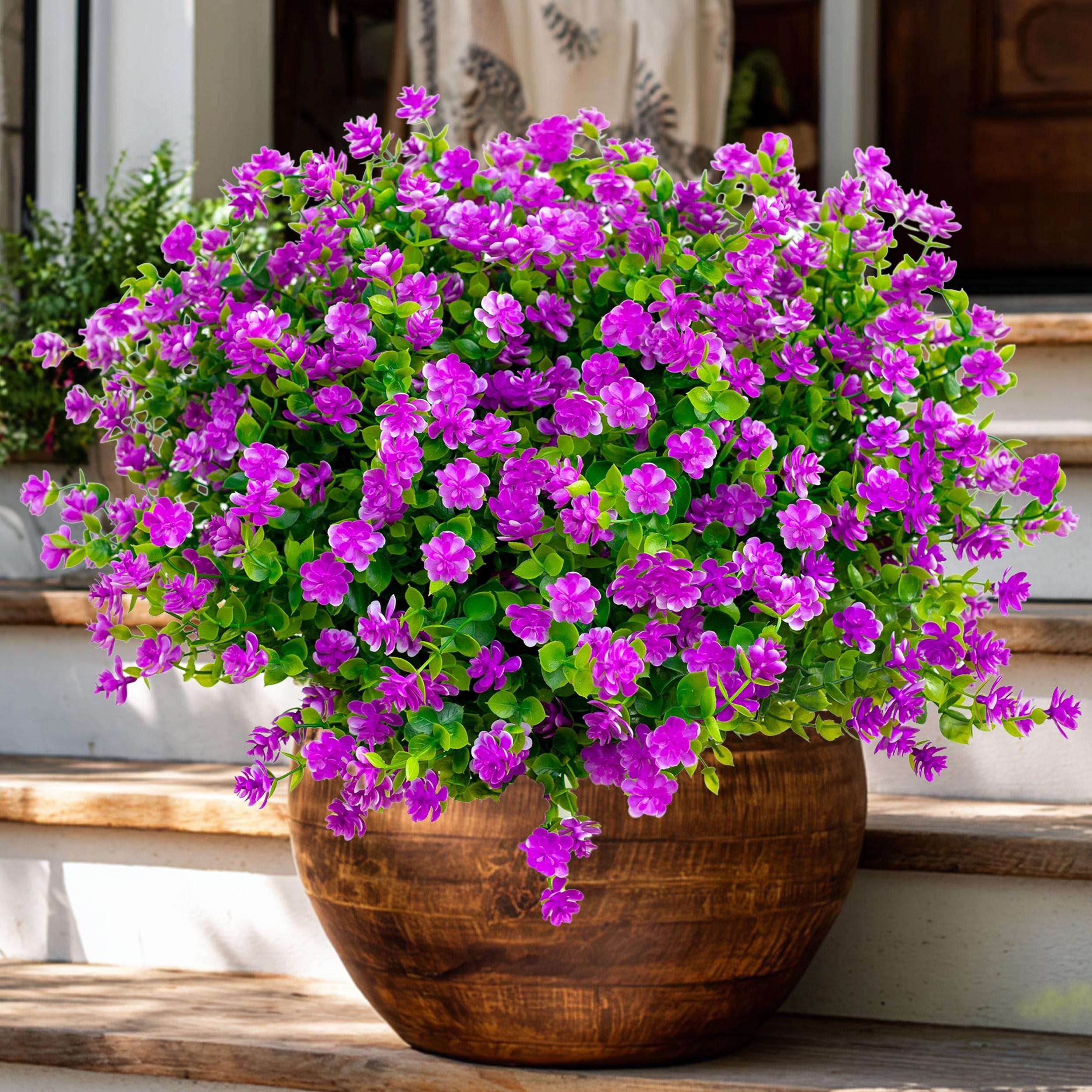 UV Resistant Magenta Artificial Flowers: Outdoor Greenery Shrubs