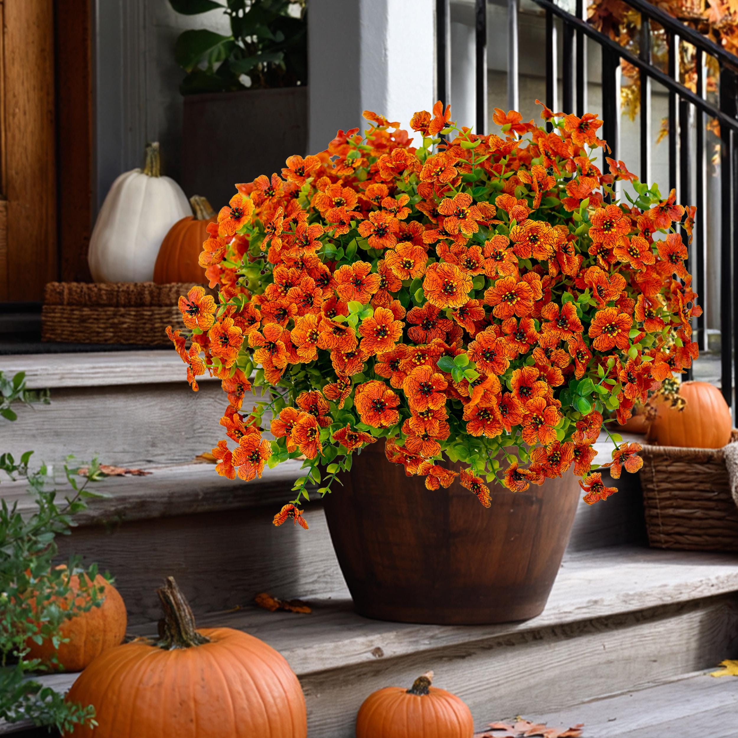 Artificial Mums Flowers: UV Resistant Outdoor Fall Decor - 16 Bundles