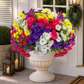 Axylex artificial petunias mix in decorative urn - 16 bundles UV resistant faux outdoor flowers for porch decor