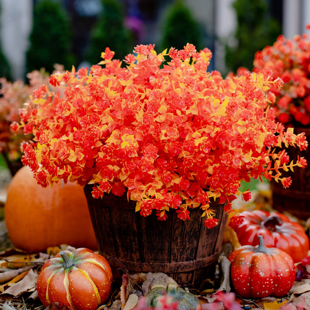 Artificial Mums Flowers: UV Resistant Orange & Yellow Outdoor Plants