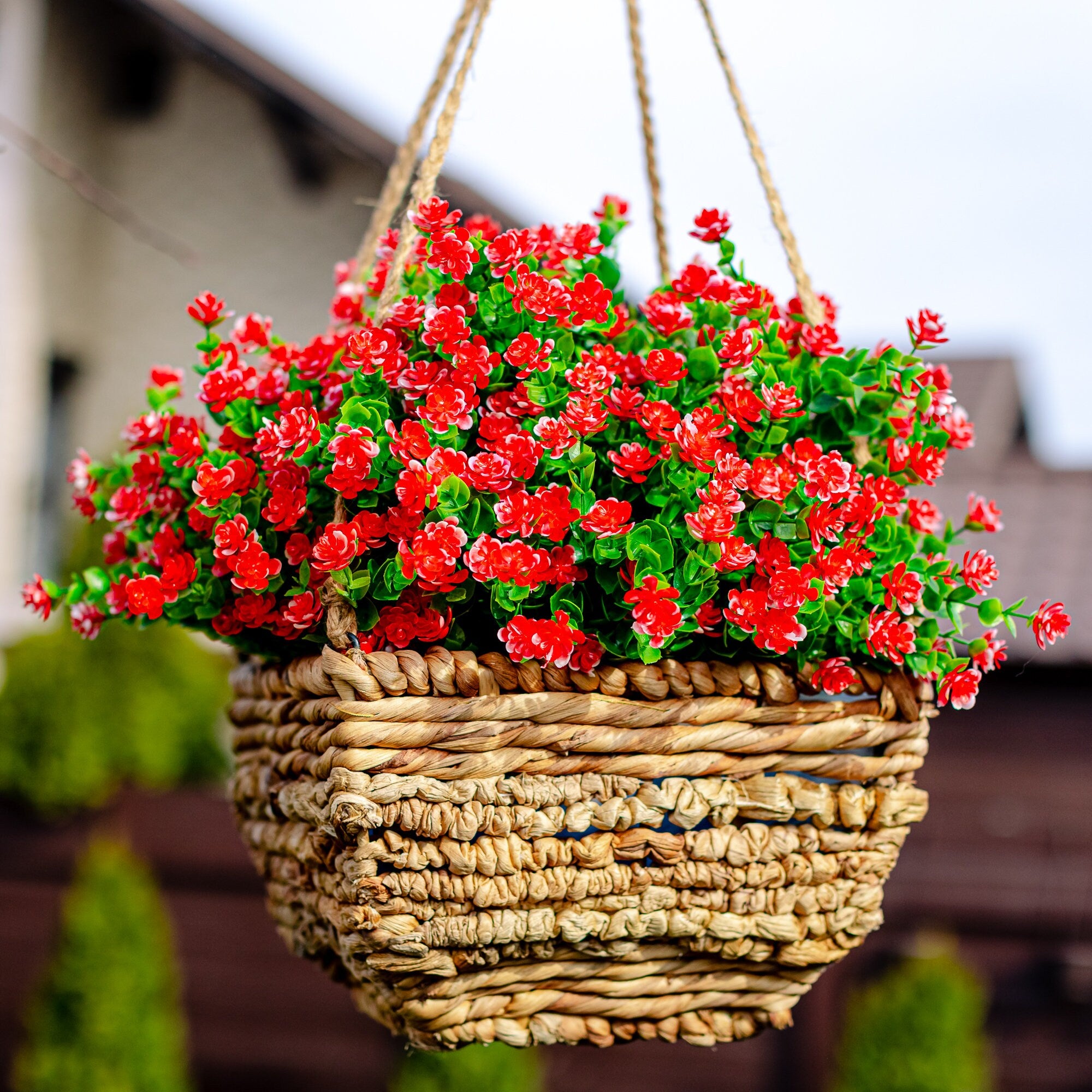 UV Resistant Red Artificial Flowers: Outdoor Faux Shrubs, No Fade - 24 Bundles