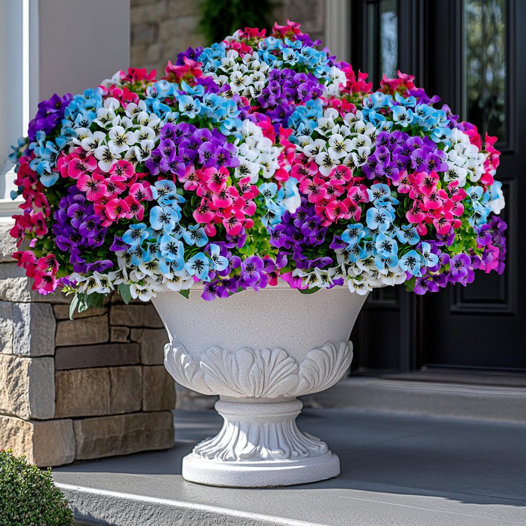 UV Resistant Artificial Pansies: Multi Color Faux Outdoor Flowers