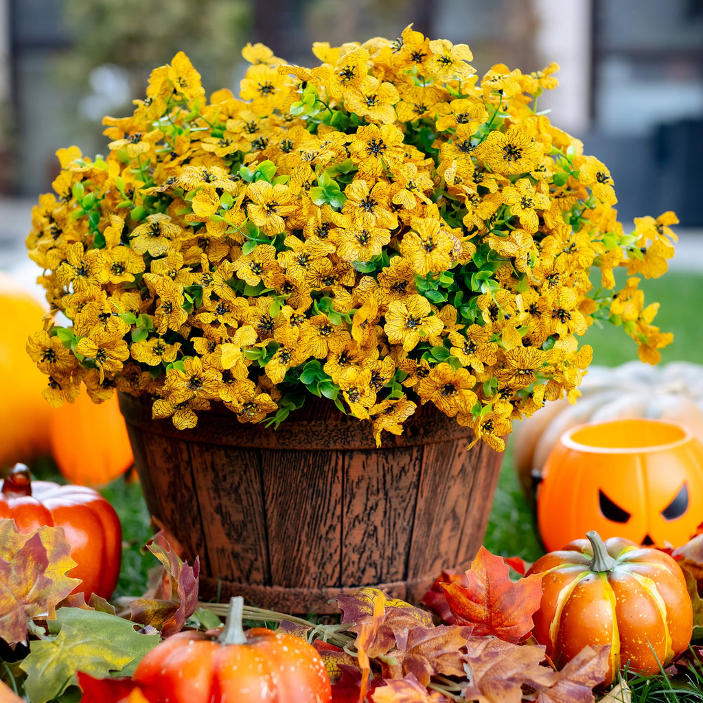 UV Resistant Artificial Yellow Mums: Outdoor Fake Flowers