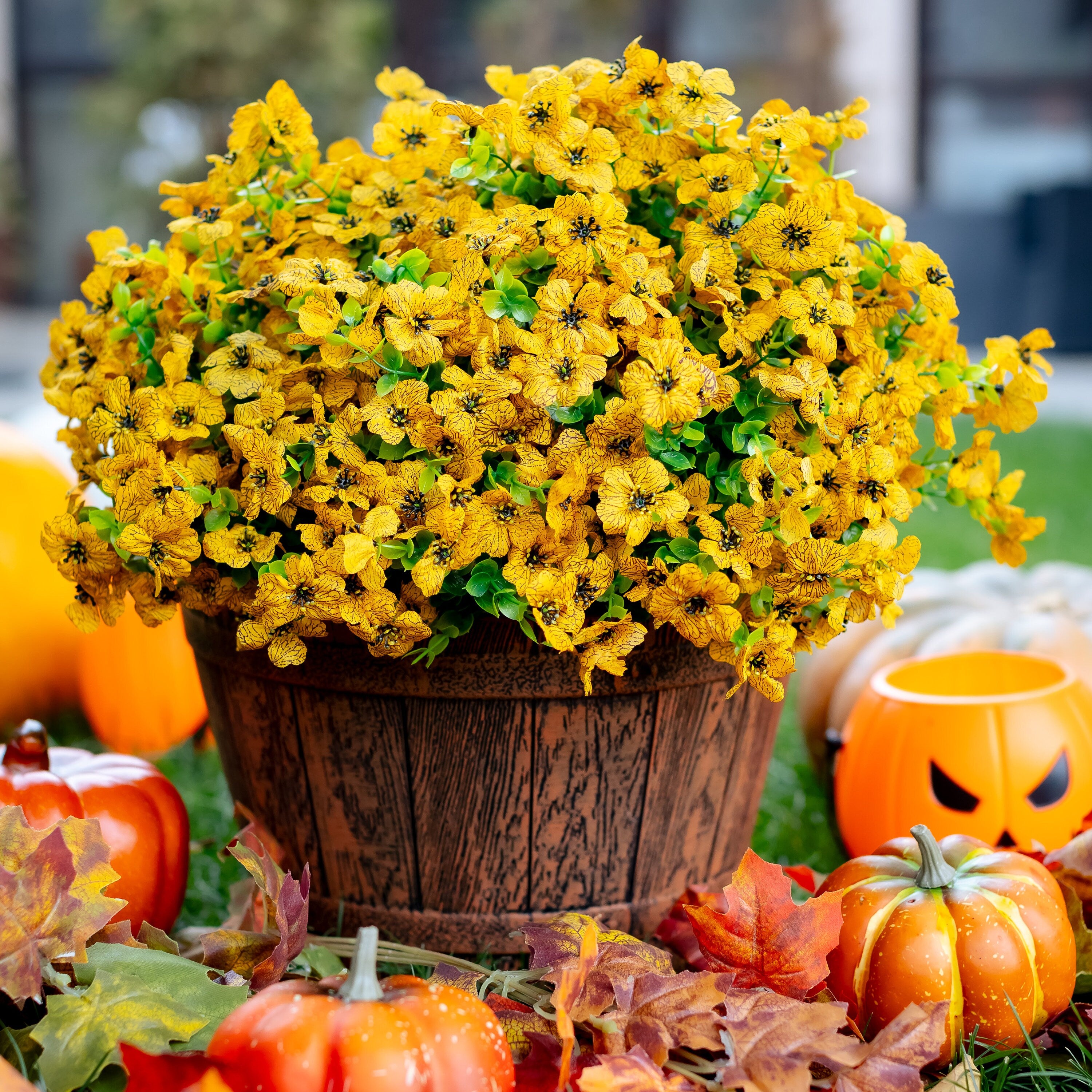 UV Resistant Artificial Yellow Mums: Outdoor Fake Flowers